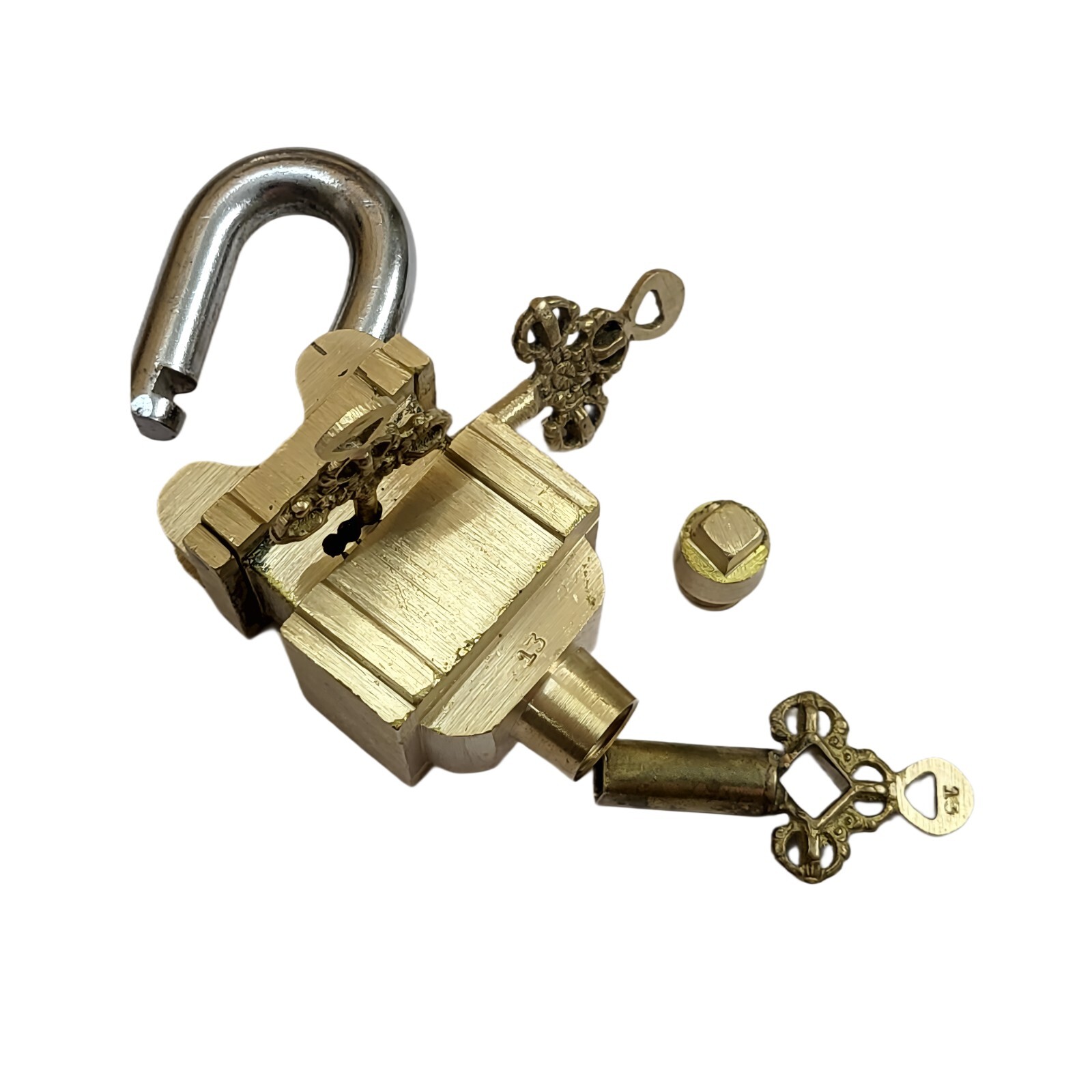 Antique Padlock Brass Hand Crafted Working 6 Keys Square Trick Puzzle Padlock