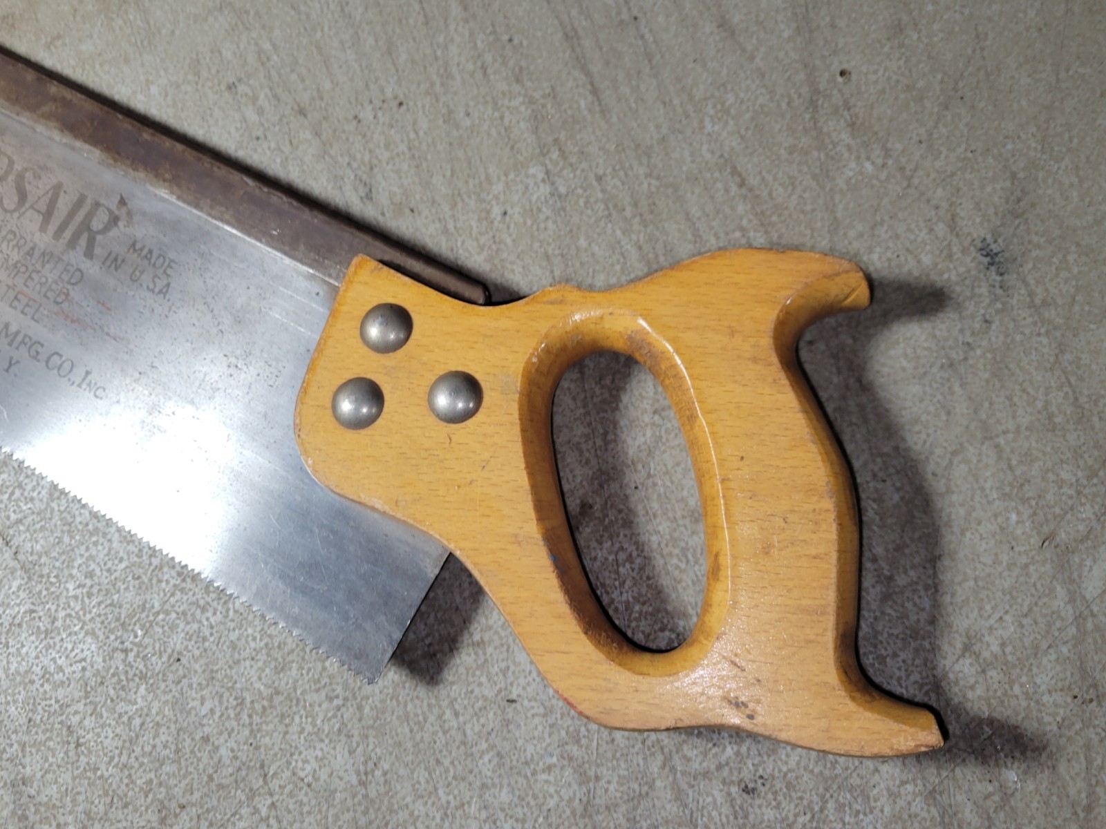 Vintage CORSAIR Hand Back Saw Warranted Tempered Steel 12 1/2″ blade