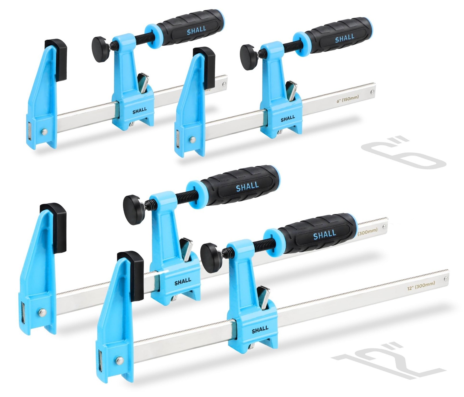 SHALL 6-Inch & 12-Inch Steel Bar Clamps Set, 4-pack Medium-Duty Quick-Release…