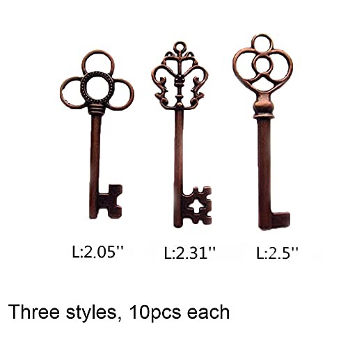 Mixed Set of 30 Large Skeleton Keys – Set of 30 Keys Copper