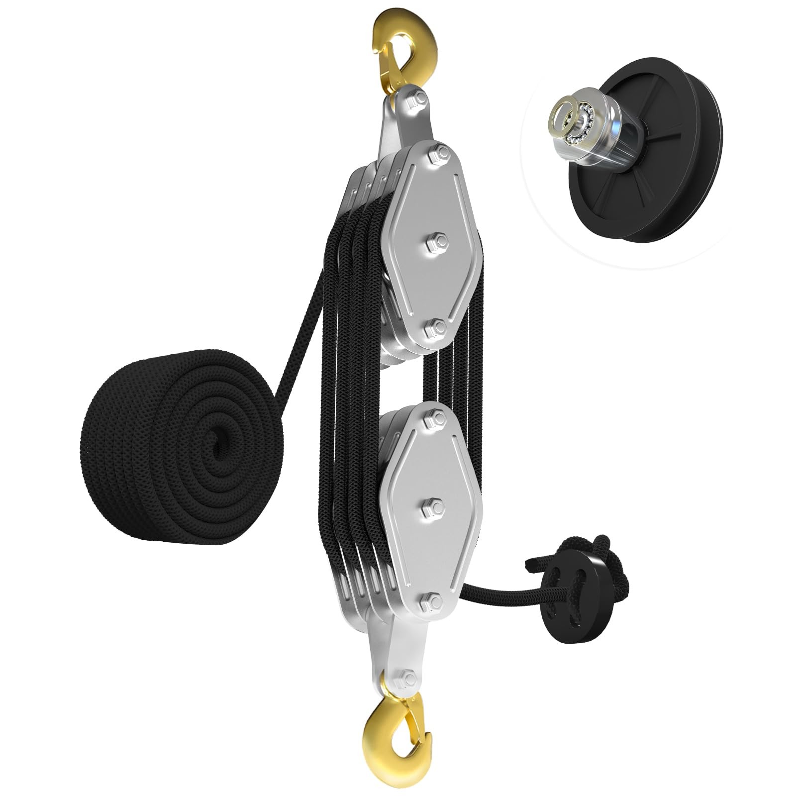 YATOINTO Rope Hoist Pulley System, 4400LB UPGRADED-4wheels, black