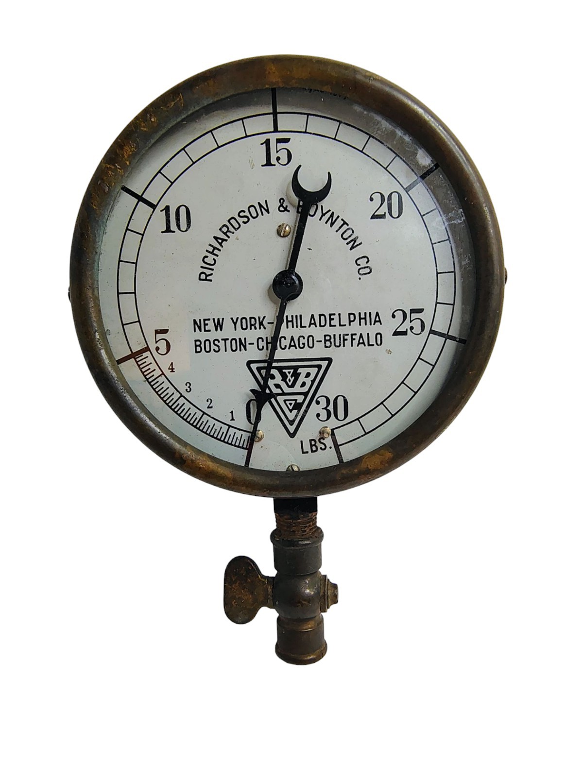 Antique American Richardson & Boynton Co. Steam Pressure Gauge 30lbs