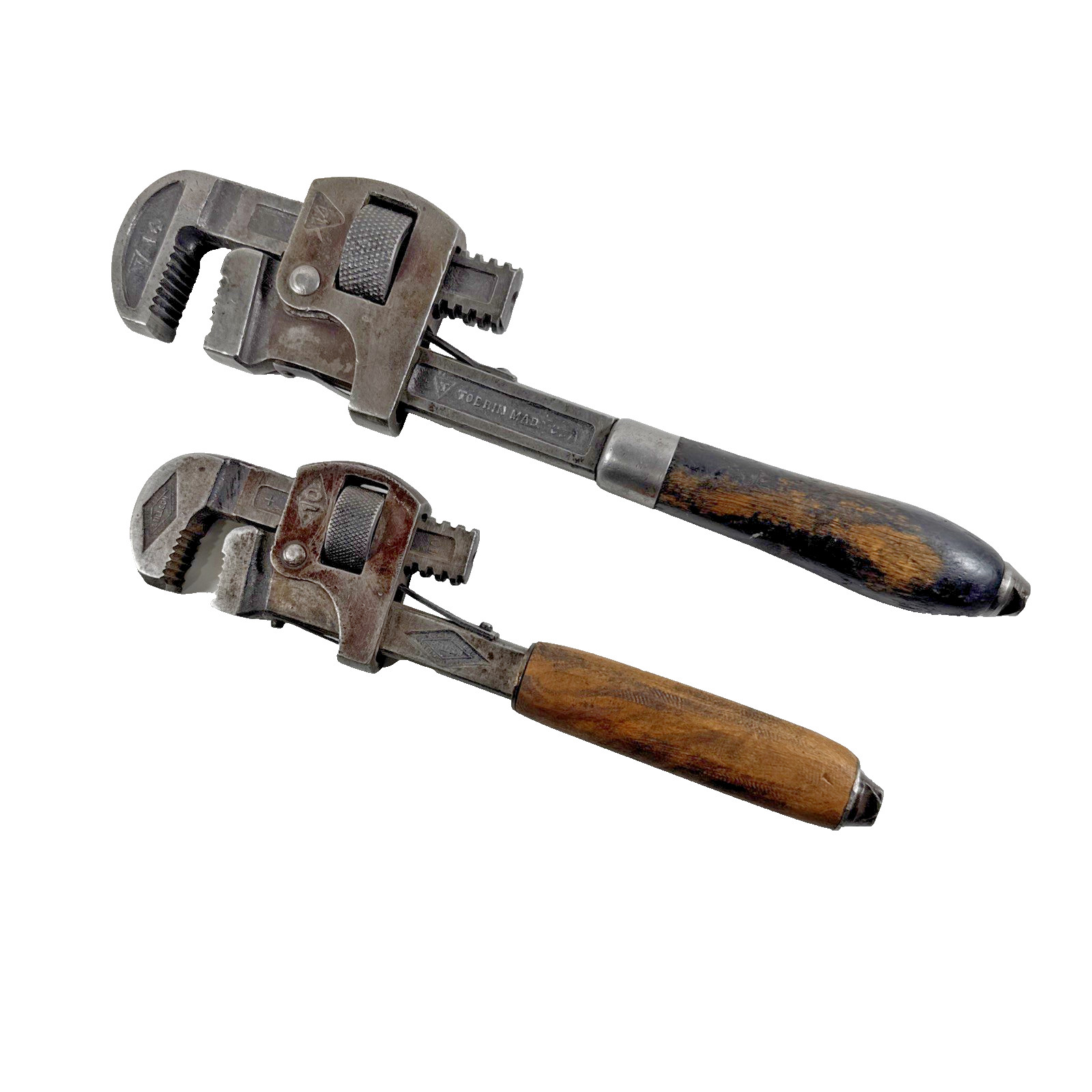 ESTATE Collectible Vintage STILLSON #10 PIPE & TOBRIN #14 Wrench WOOD HANDLES