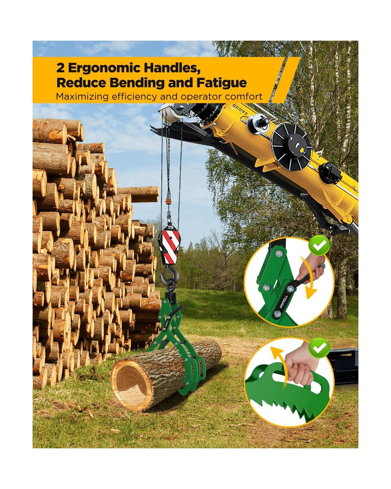 Log Lifting Tongs, Log Grapple Hook with Handle, Upgraded Timber Claw Hooks a…
