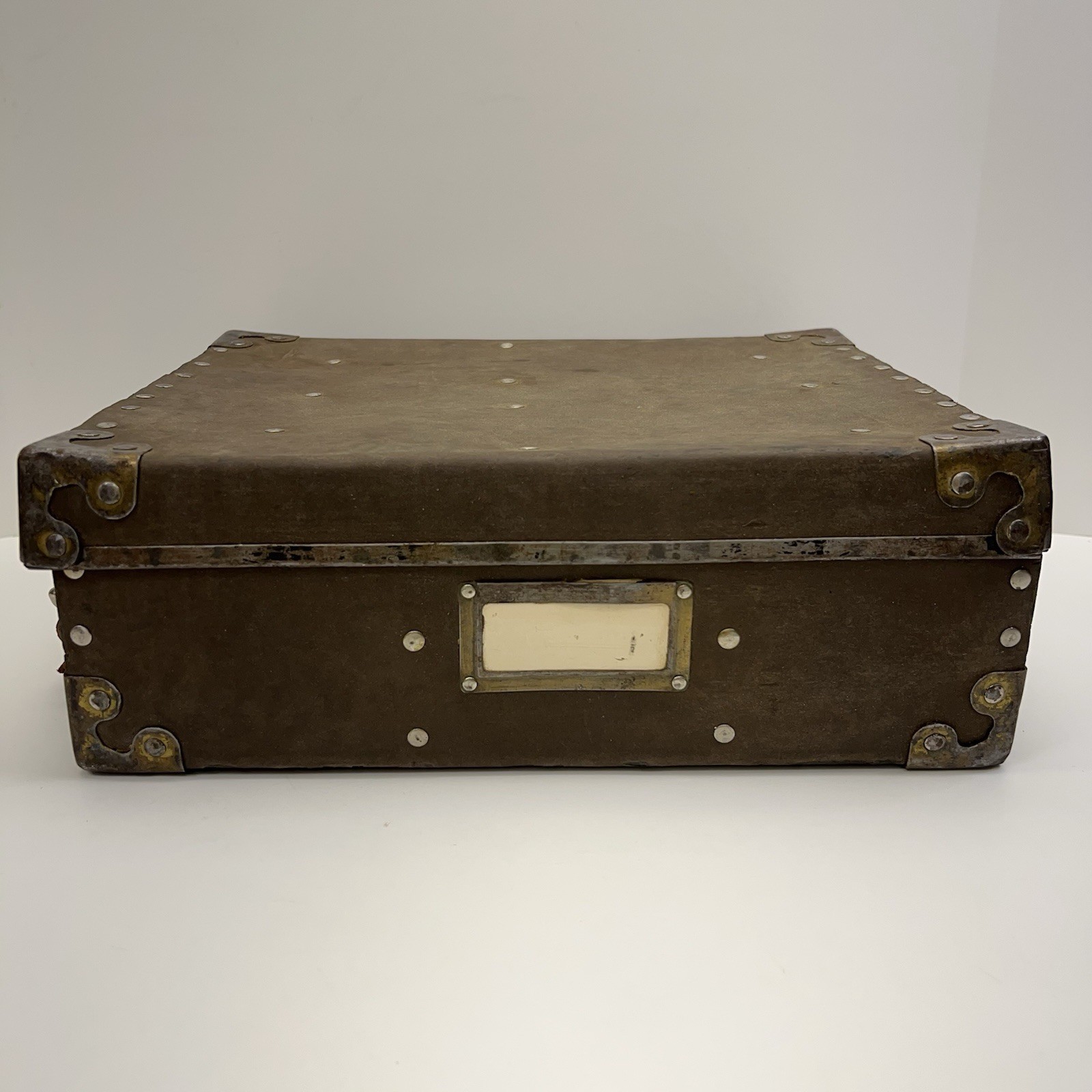 Vtg SALESMAN SAMPLE CASE Antique Metal Travel Box Leather Industrial Tools Decor