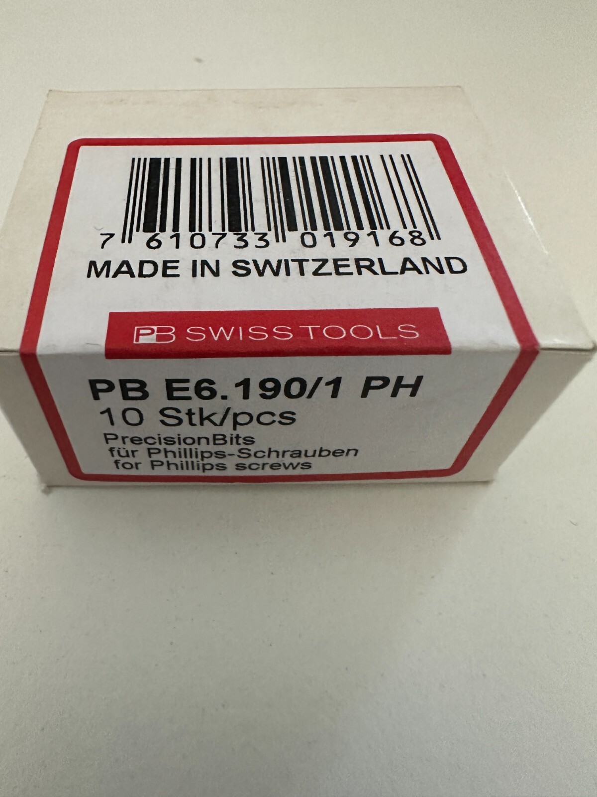 PB Swiss Tools screwdriver BIT, PH1, 50mm,E6,3, 1/4HEX PBE6-190/1 PH(10pcs)