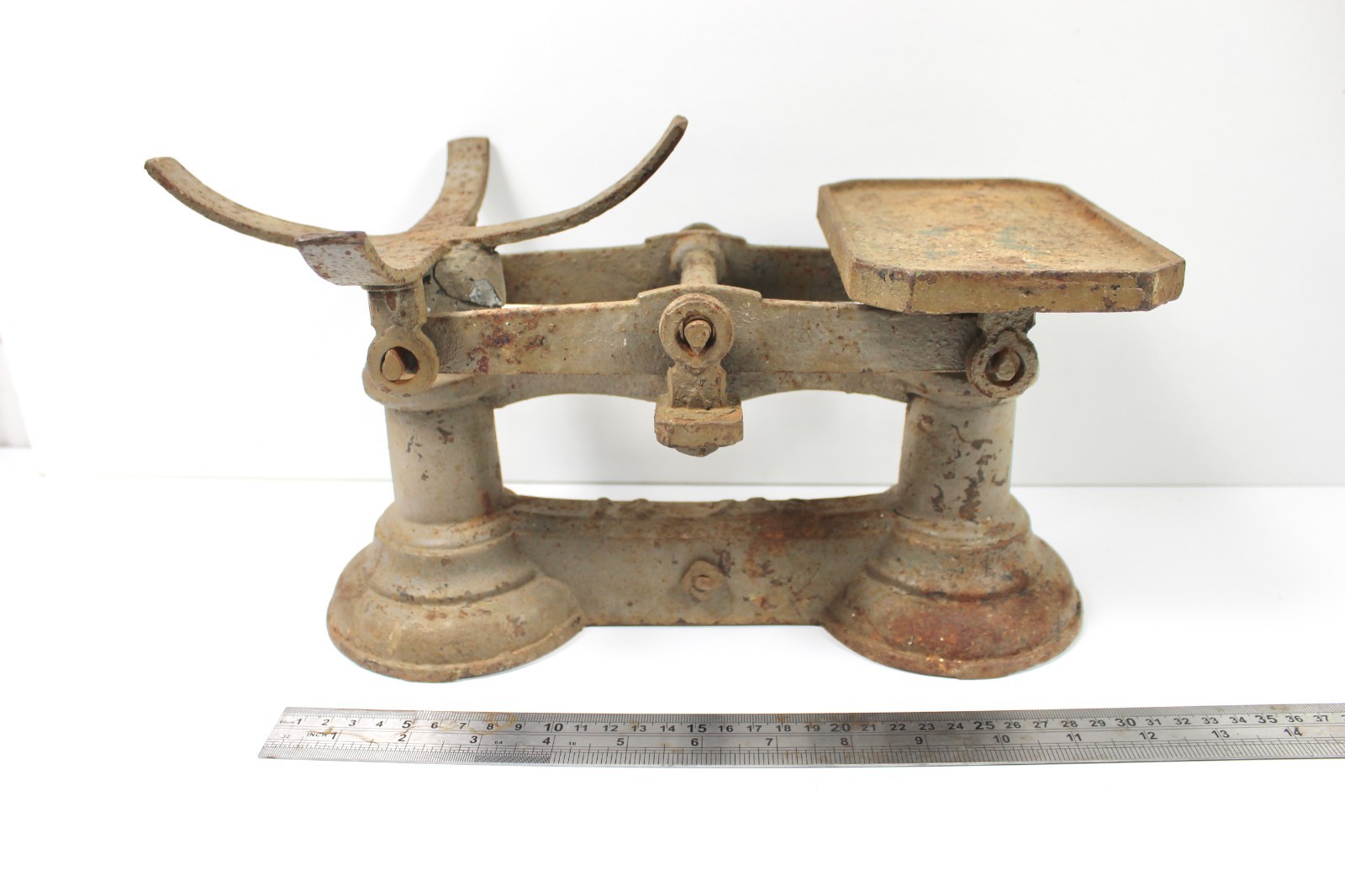 Antique 14lb Cast Iron Grocer’s Balance Scale Large Brass Bowl c.1910–30b Rare