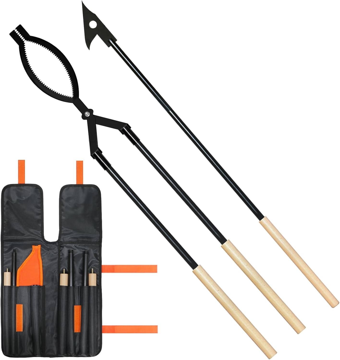 Fire Tongs Fire Poker Set 42in Heavy Duty Detachable Firewood Grabber woodcolor