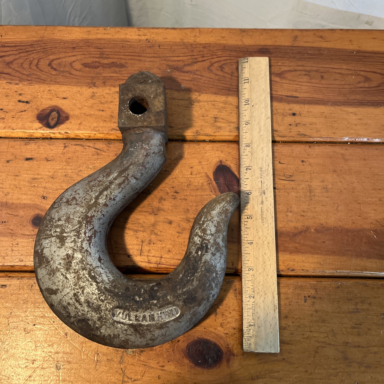 Vintage Hook Large Vulcan Heavy duty Metal Industrial Lift 10 1/2” Marked HHI