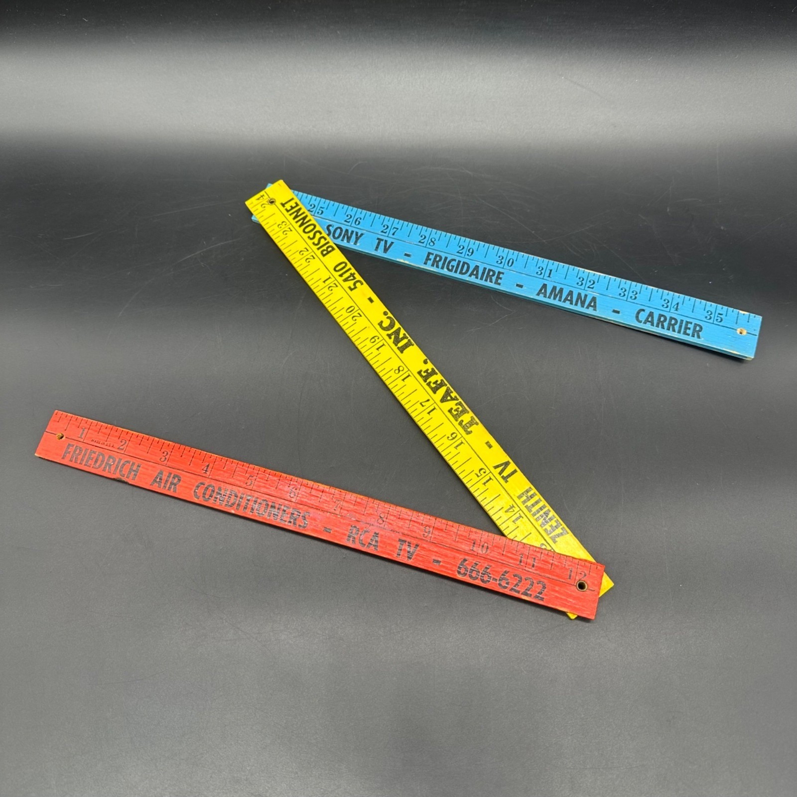 Vintage Folding Yardsticks Ruler TV Appliance Advertising Texas Red Yellow Blue