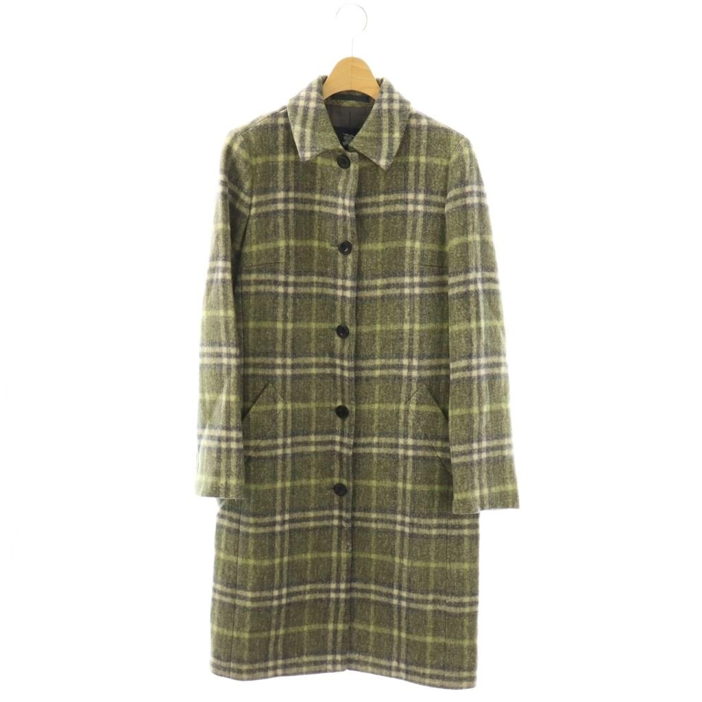 Burberry London Wool Long Coat 40 Green Check Used