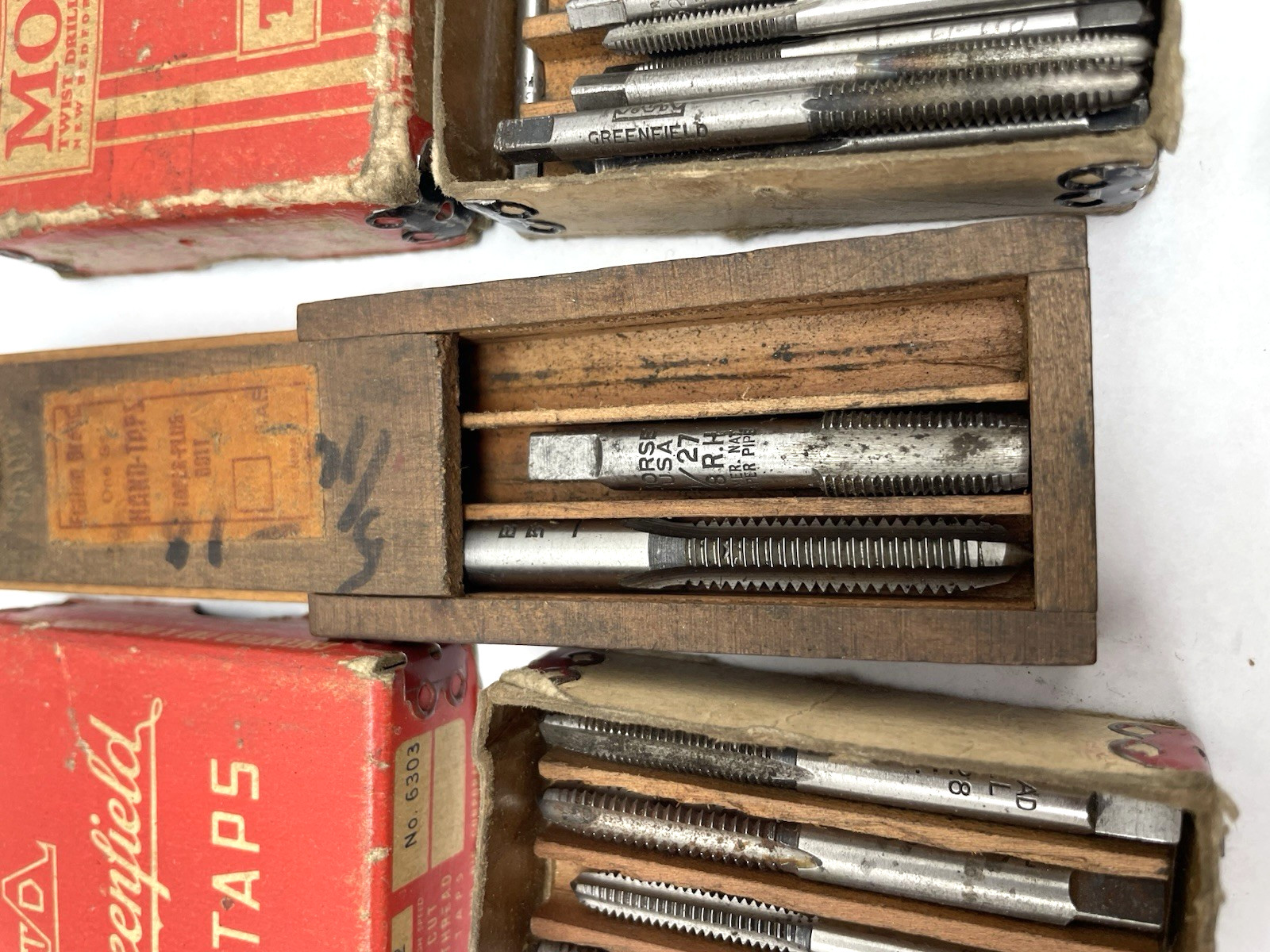 VINTAGE GREENFIELD TAP DIE TOOLING LOT MORSE STARRETT GAGE SCREW EXTRACTOR LOT