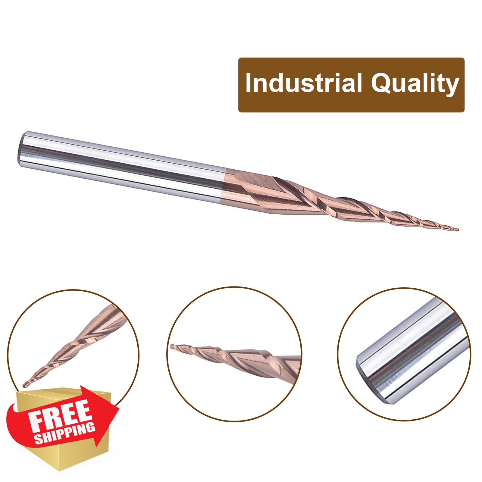 SpeTool 4pc Tapered Ball Nose End Mill 0.5mm Tip D=0.5MM