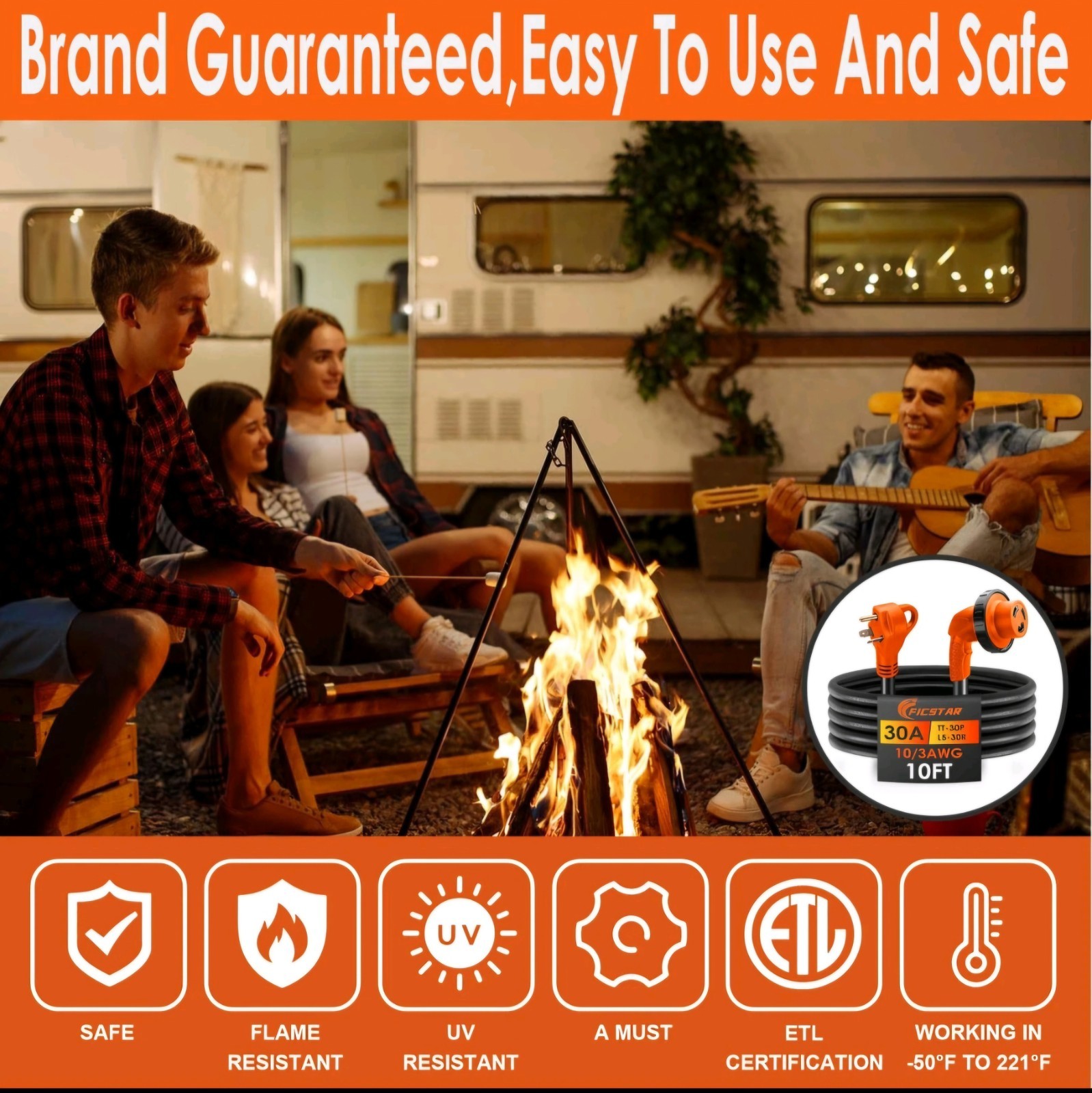 30 Amp RV Extension Cord,10 ft,Heavy Duty Generator Extension Cord with LED P…