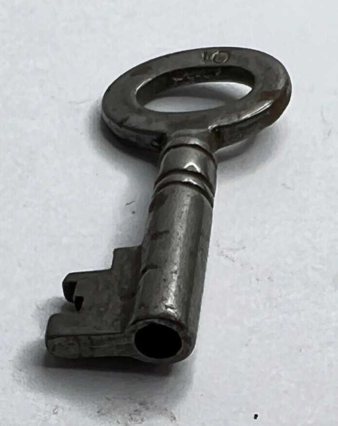 Antique nollow ended Steel Cabinet /box/caddy key Stamped 10 39mm overall length