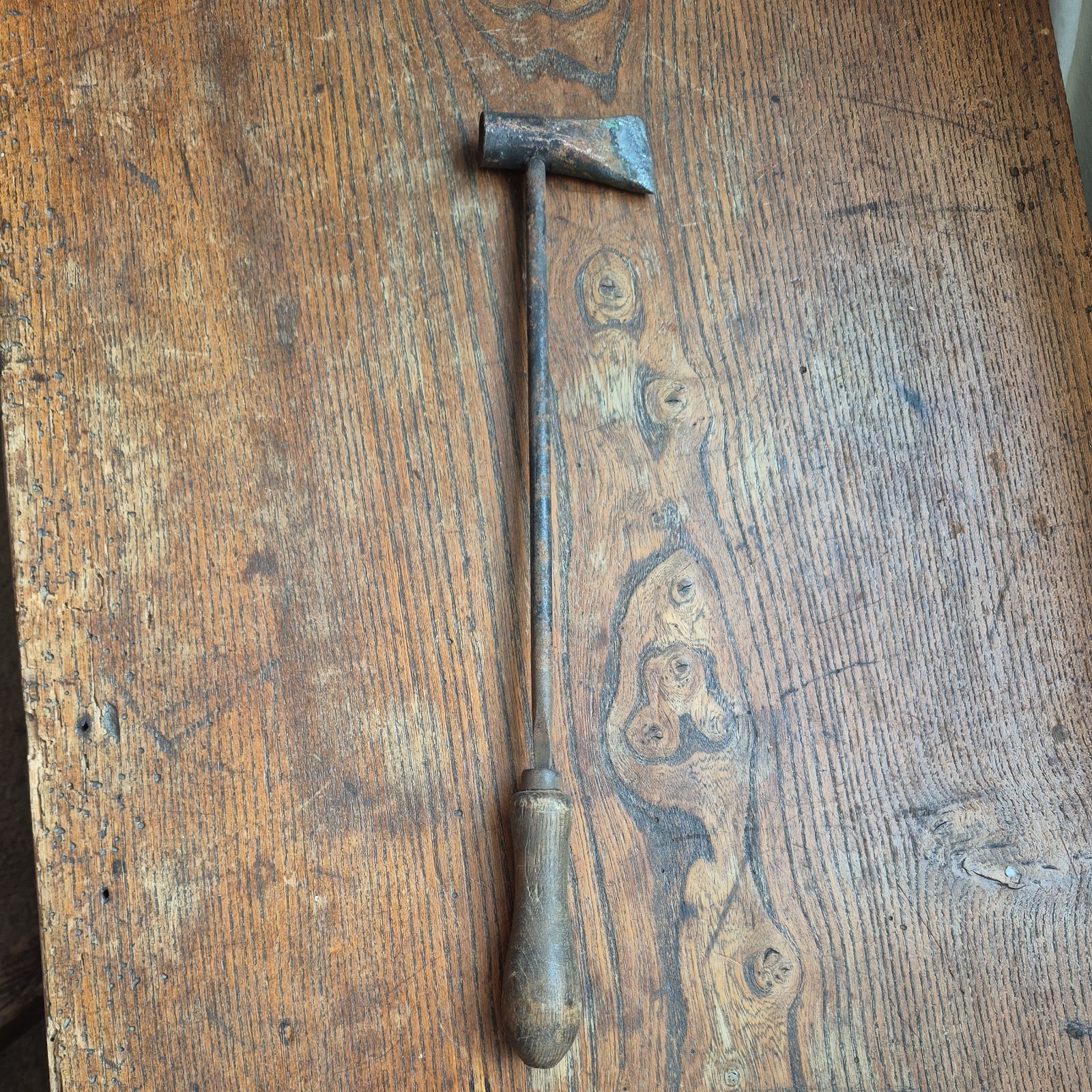 Antique Blacksmith Soldering Iron /copper head ,steel /Wooden Handle Tool
