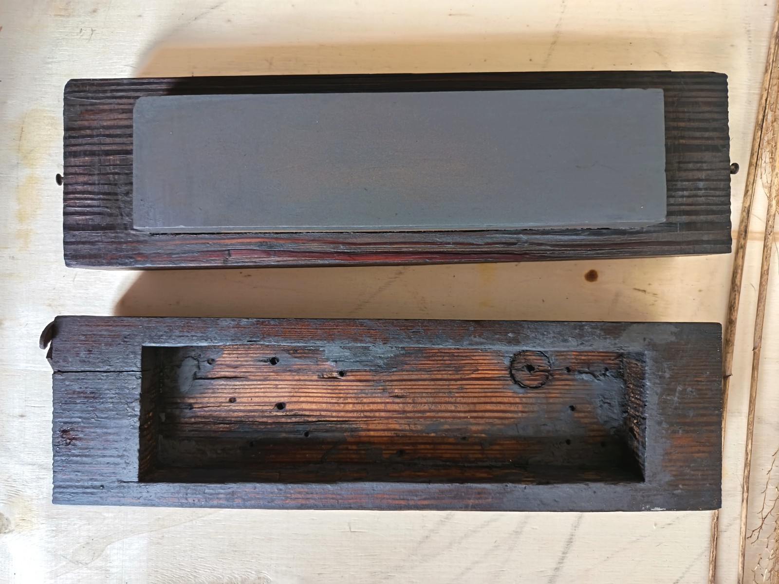 Vintage Hand-Fitted Whetstone, Oil Sharpening Stone in Original Wooden Box