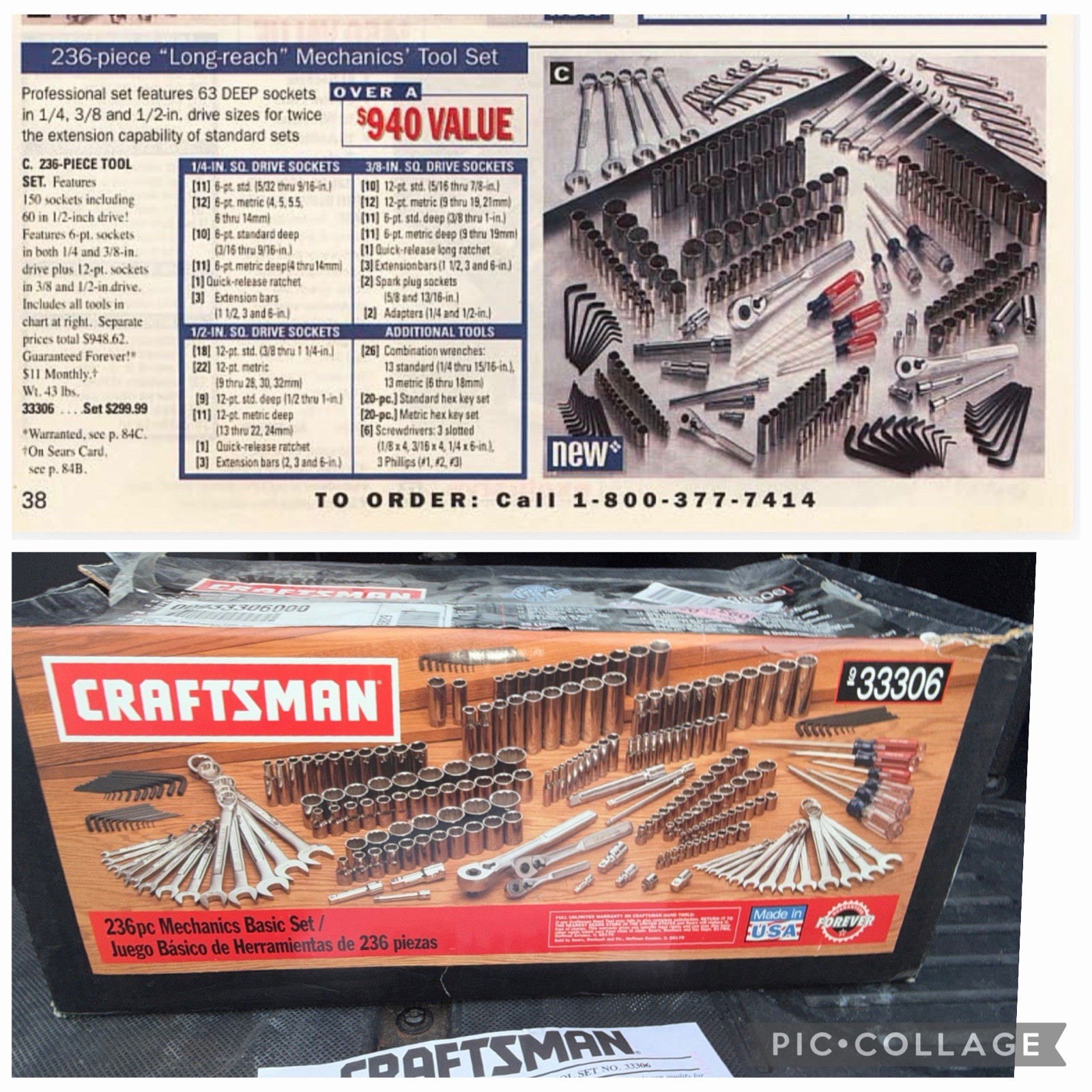Rare Sexy Sears Craftsman USA LONG REACH 236pc Mechanics Tool Socket Set 33306