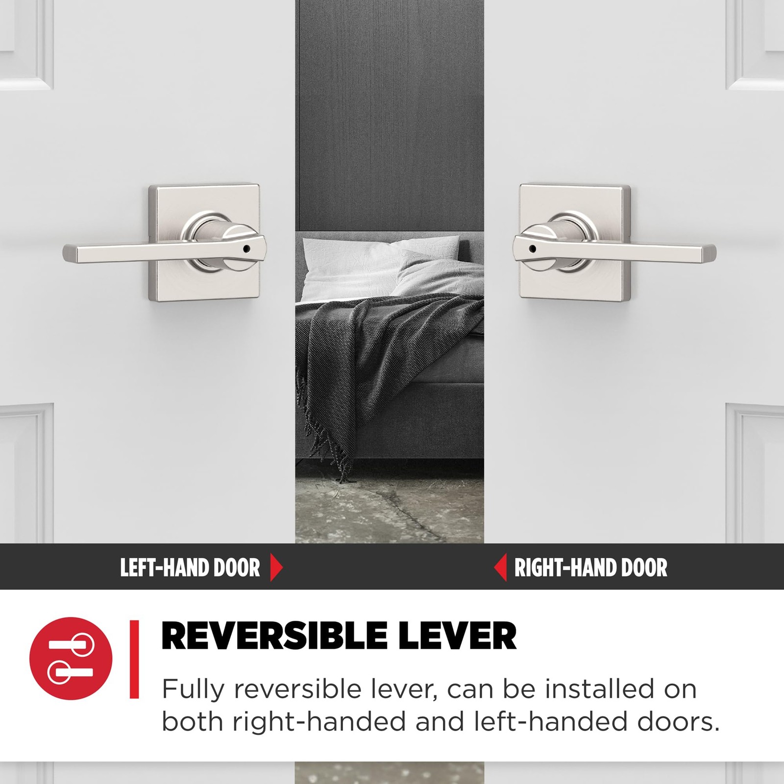 Kwikset Casey Interior Privacy Door Handle with Lock, 1 Pack, Satin Nickel