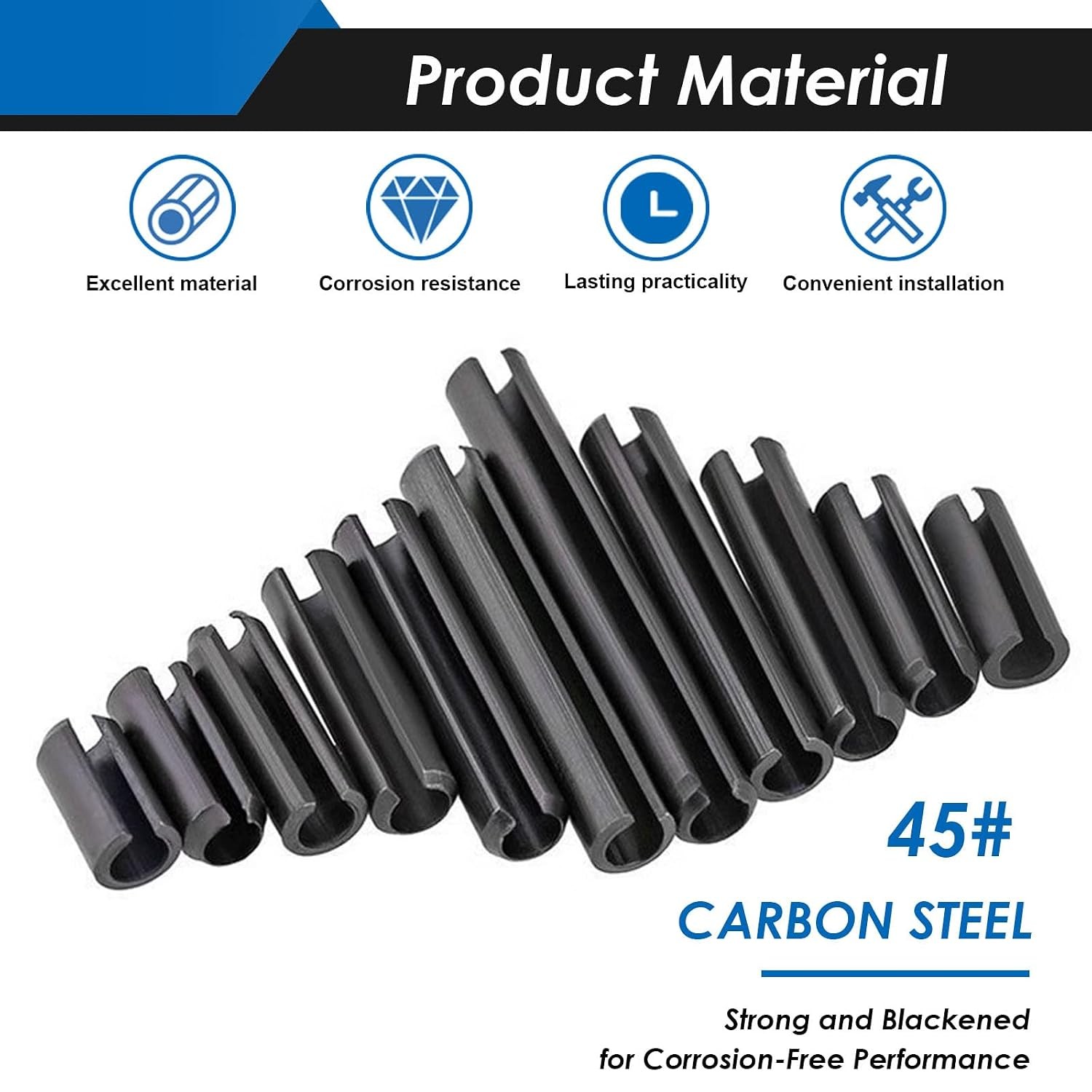 440pc Roll Pin Assortment 13 Sizes Steel