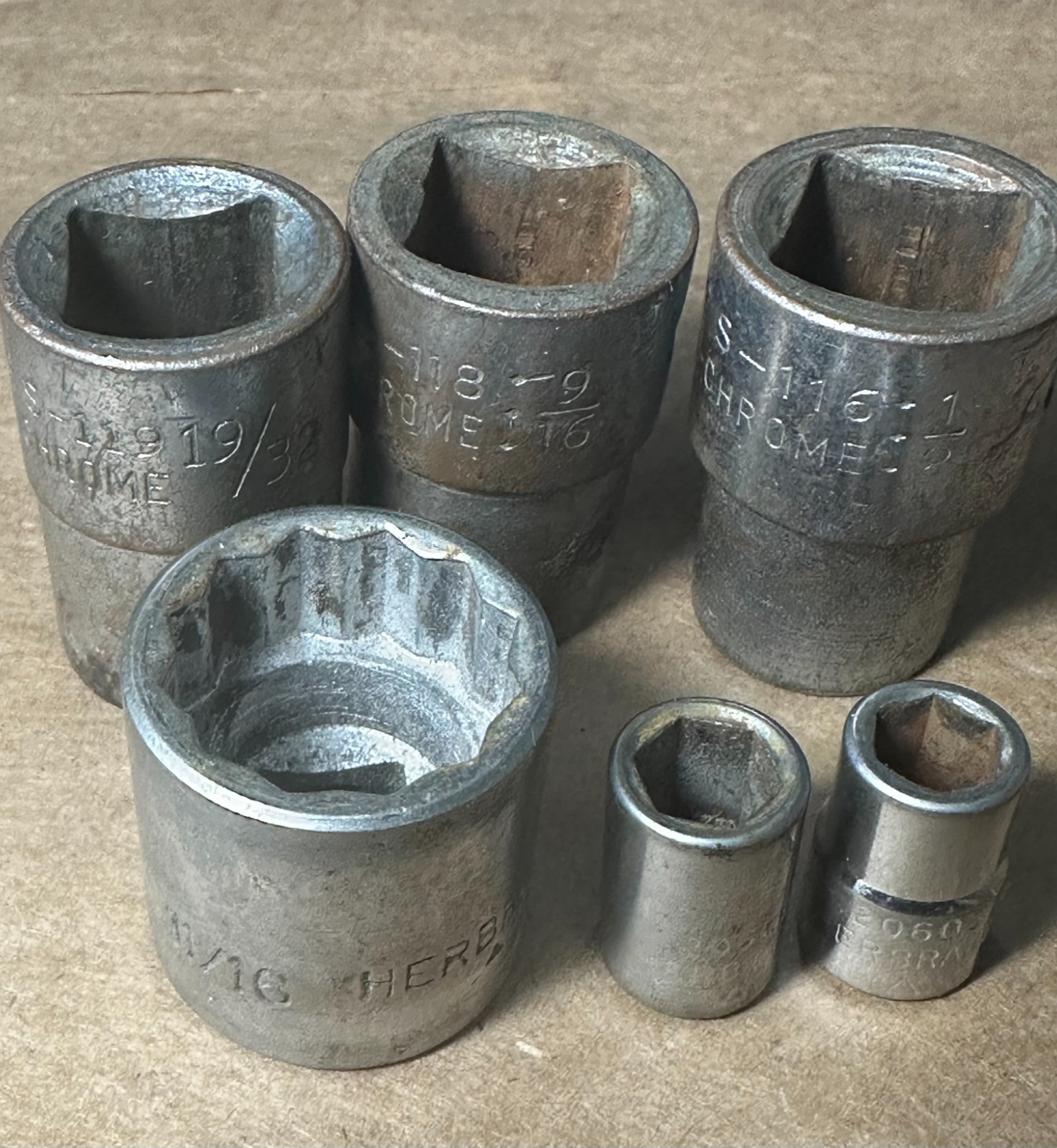 Lot of 6 Herband 1/2″ and 3/8″ Drive Sockets USA 12 and 6 point