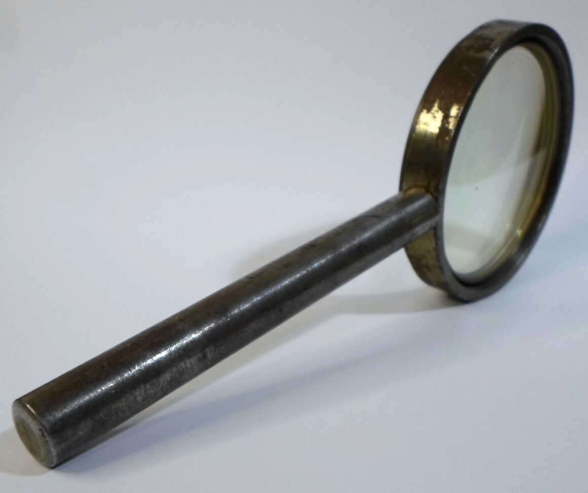 Vintage INDUSTRIAL MACHINE (?) LENS in Steel Frame Slight Magnification 7.75″ Lg