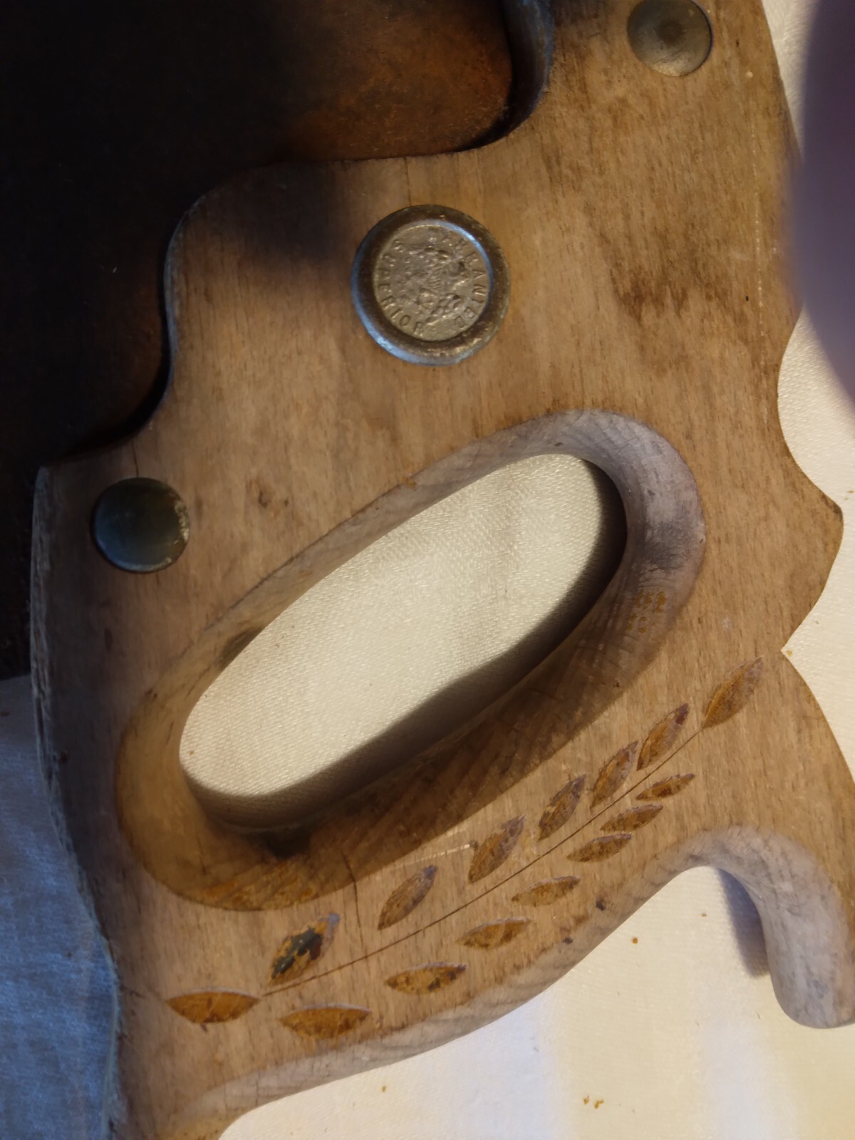 vintage superior hand saw with logo @ wheat leaf on handle