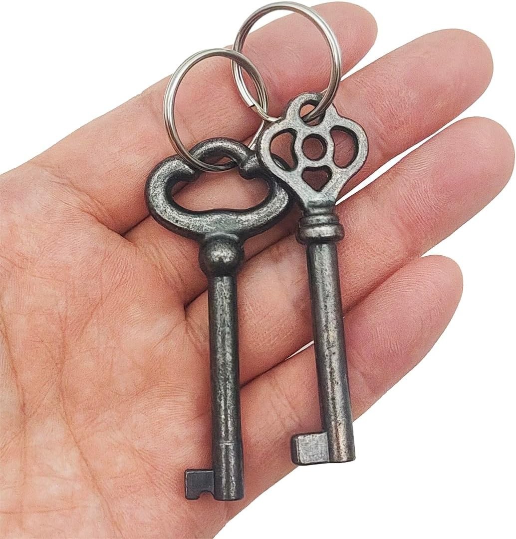 2 Pack Antique Brass Skeleton Keys for Vintage Furniture & Decorative Use