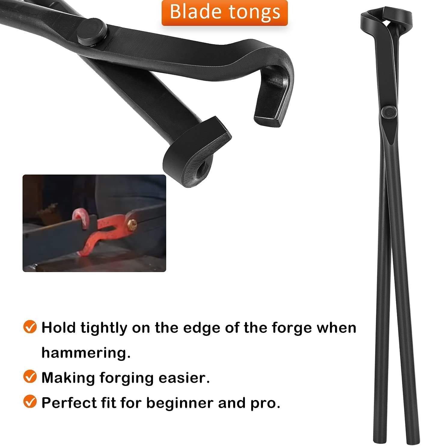 Blacksmith Tools Set – Flat, Bolt, Blade Tongs & Hammers for Forging, Knife Maki
