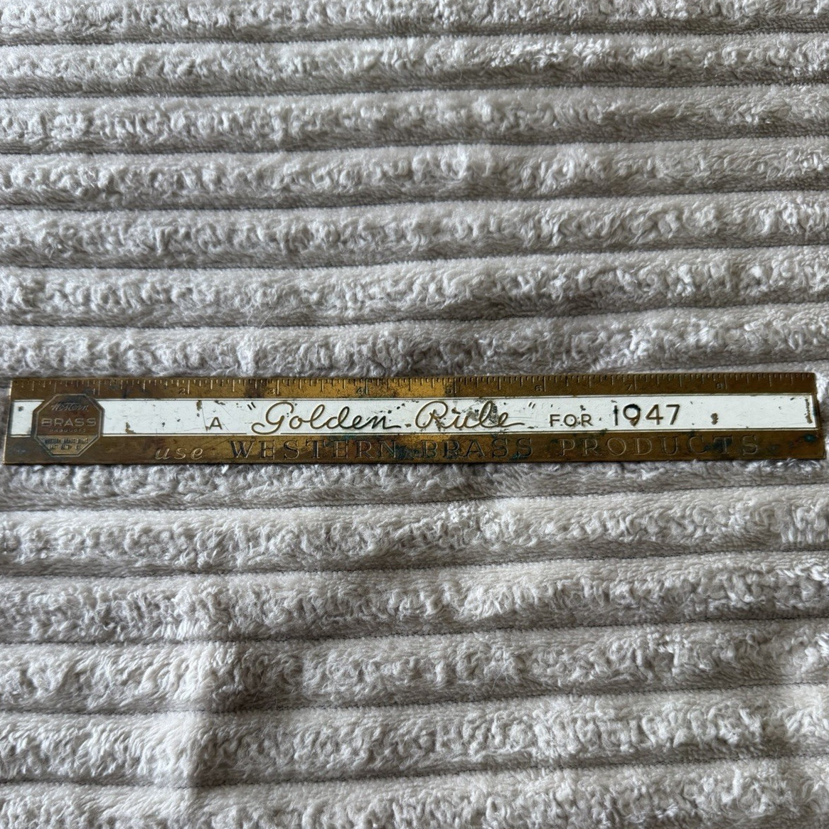 Western Brass Products Golden Rule 1947 2 ft Brass Ruler with Inch Markings