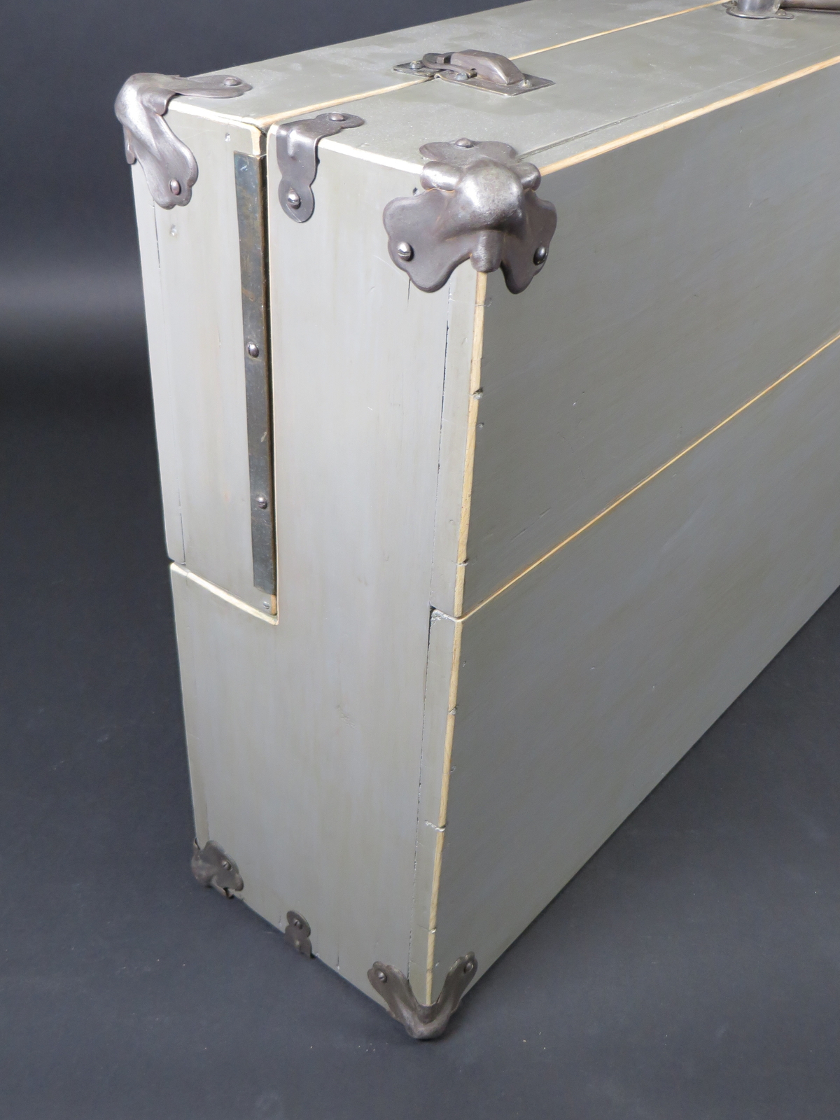 Antique Suitcase Style Gray Wooden Carpenters Toolbox Under Bed Storage Chest