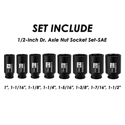 1/2-Inch Drive Deep Spindle Axle Nut Impact Socket 1/2″ Dr. 8pcs (1″ – 1-1/2″)
