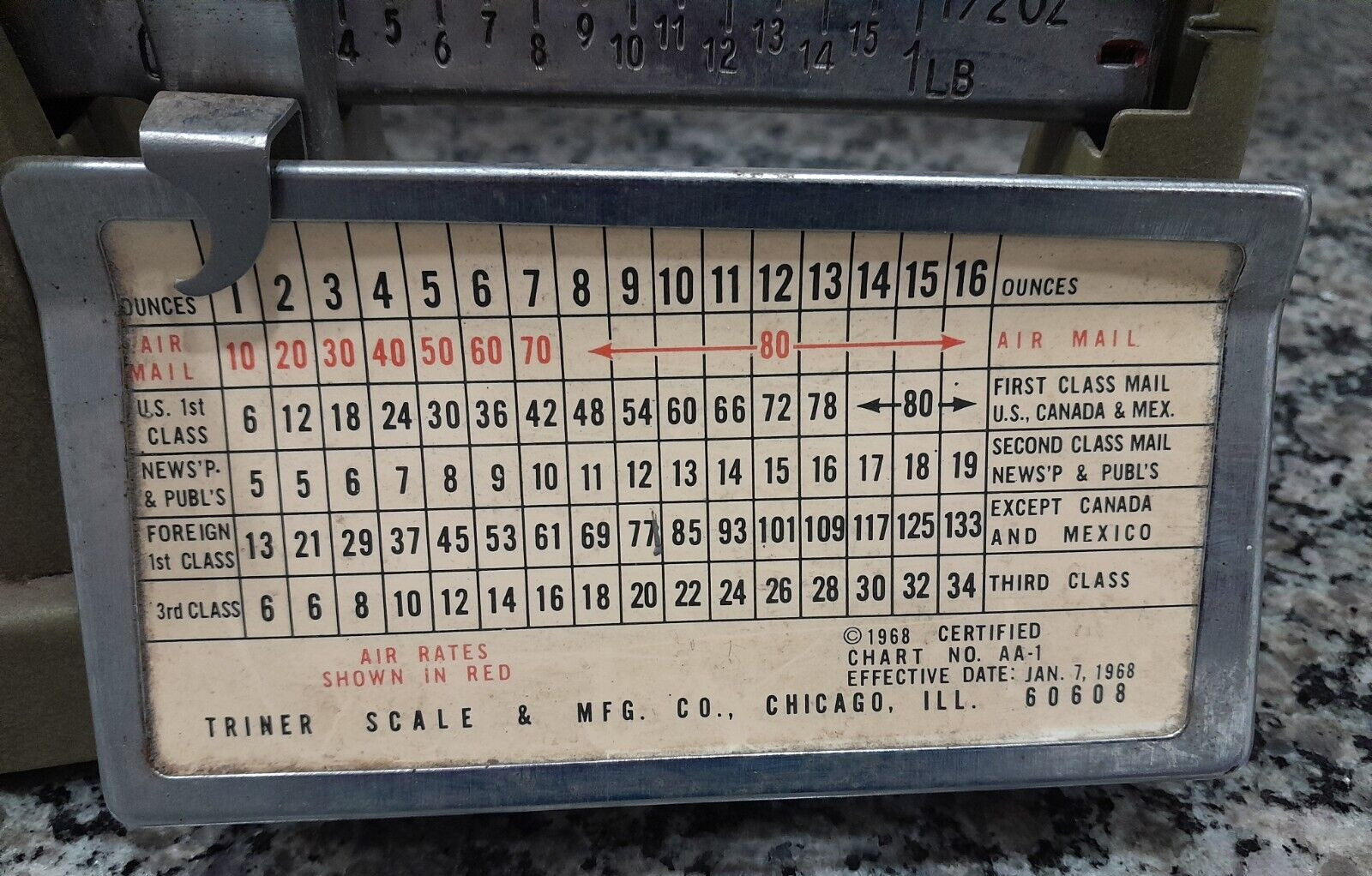 Vintage Triner Postal Scale 16 Ounces 1968 AA-1