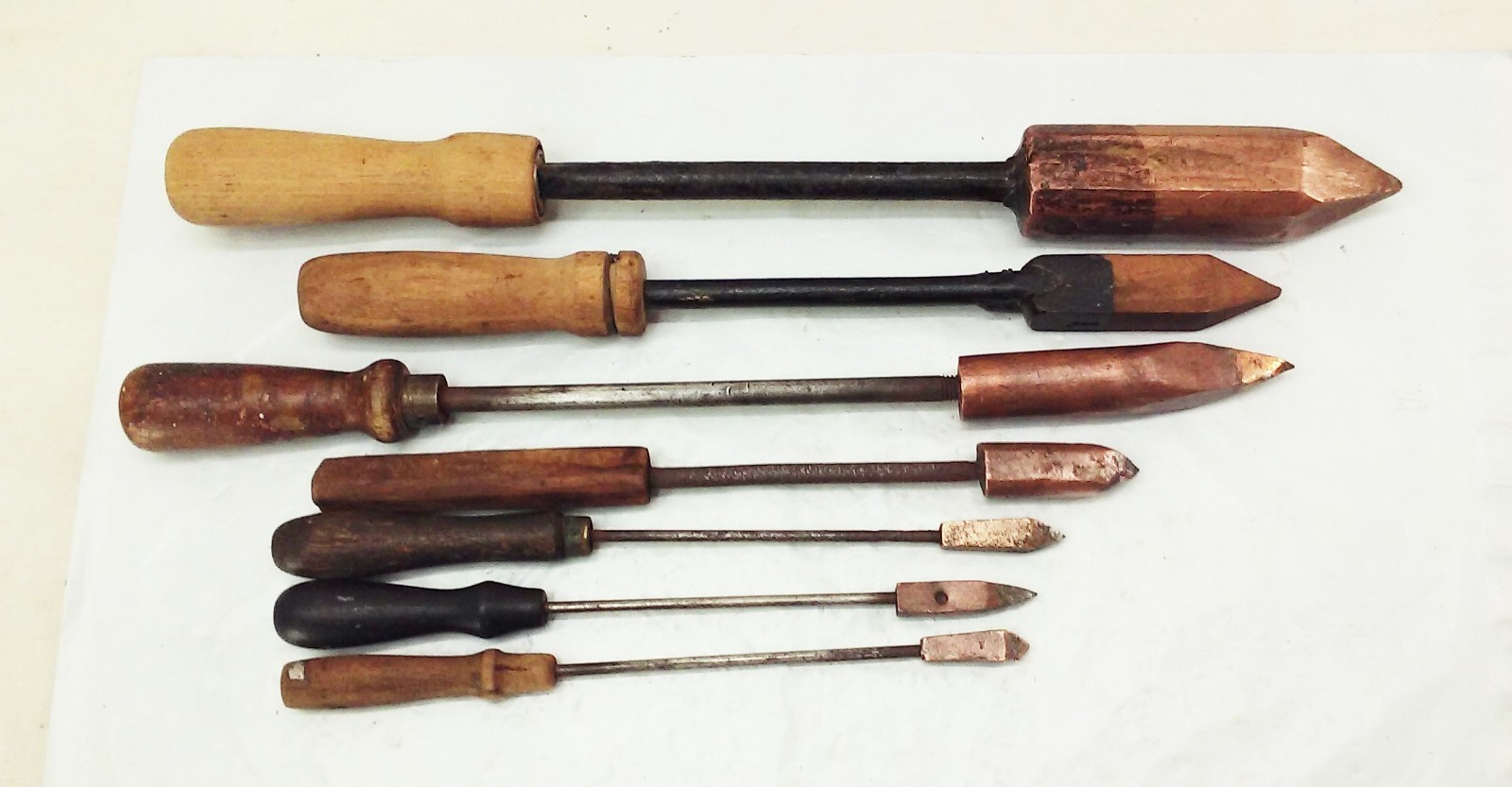Vtg Antique Copper Soldering Irons wood handle Blacksmith Sheet Metal Tool LOT