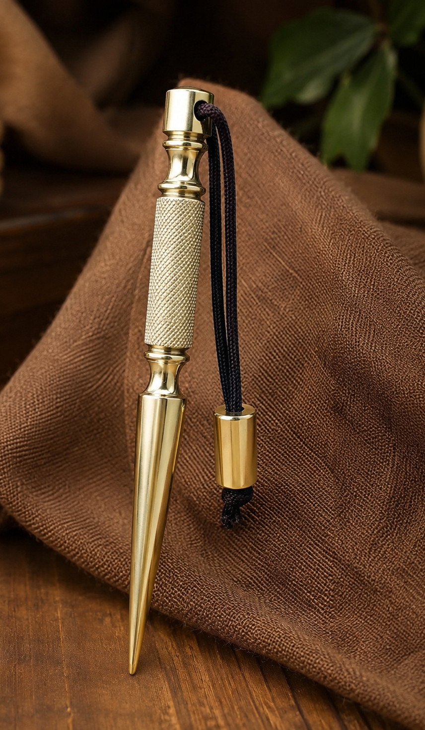 Marlin Spike Knurled Handle, Brass Collectible and Knot Tool for Hiking
