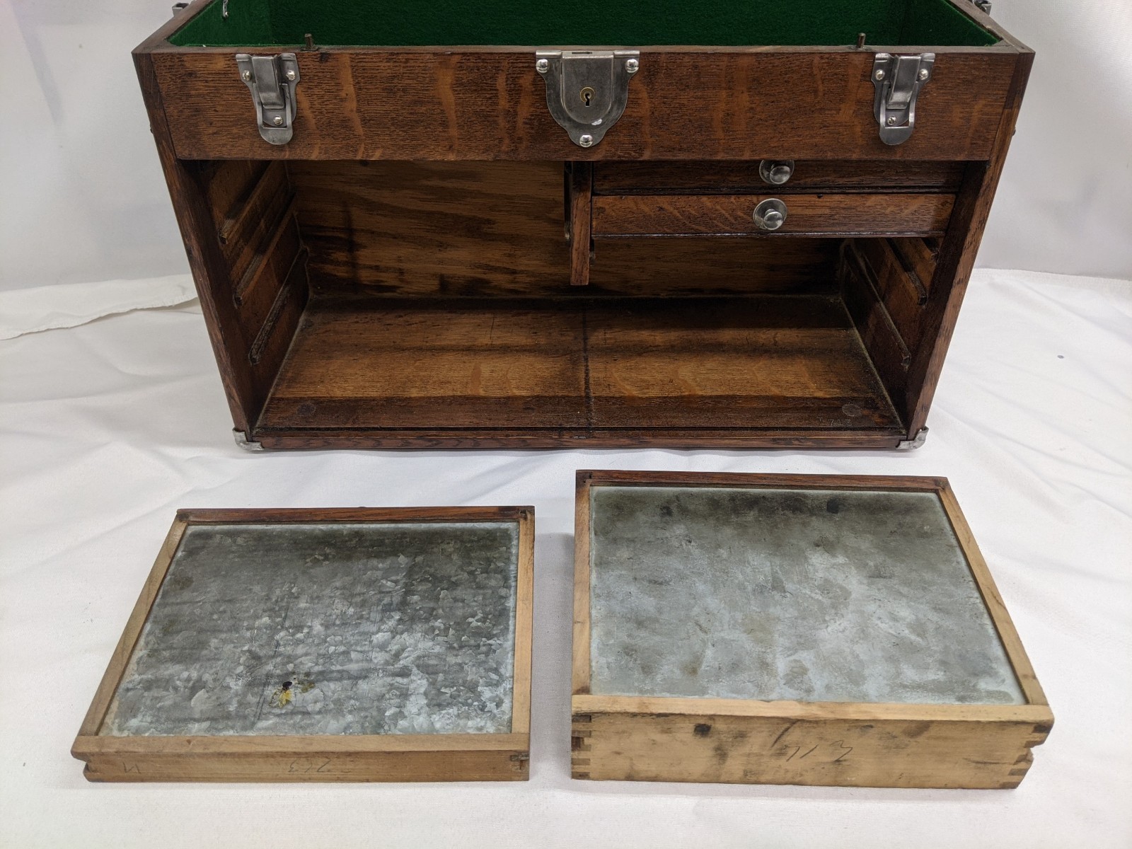 Antique Union Model B-20 7 Drawer Wooden Oak Toolbox Chest With Key