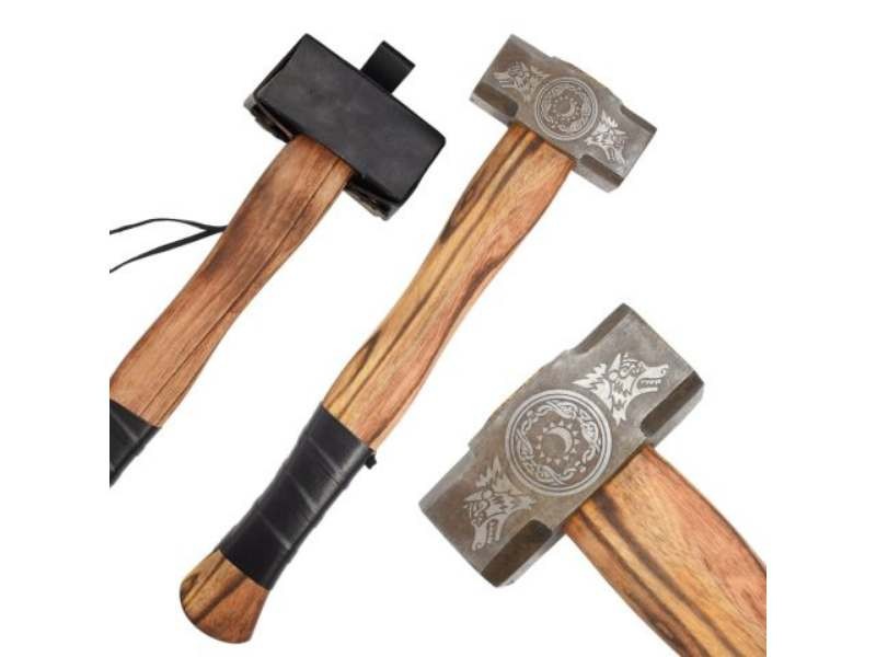 18″ Old Ram Handmade Viking Style Hammer with Leather Case