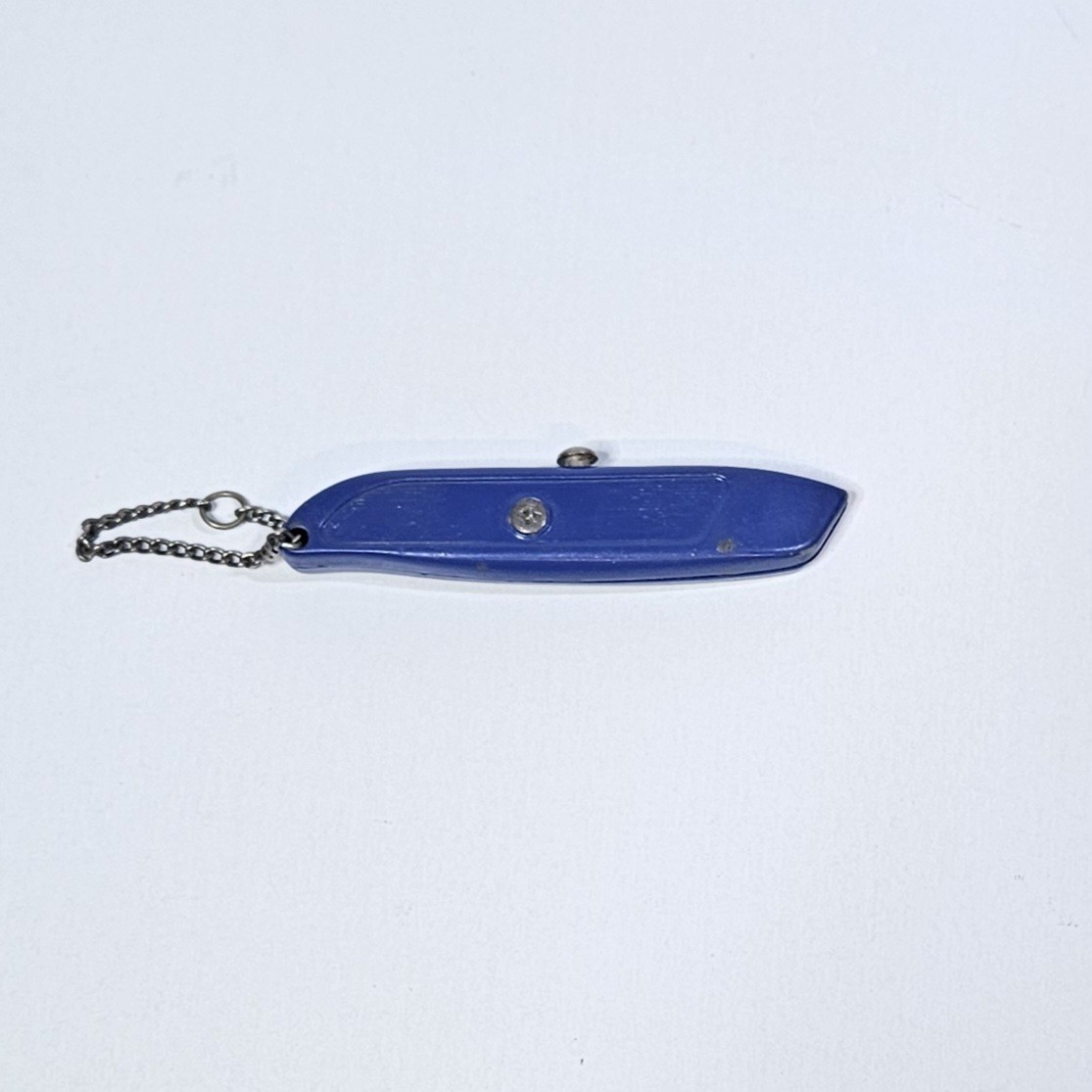 Vtg Great Neck Box Cutter Keychain Knife Made In USA Blue Metal