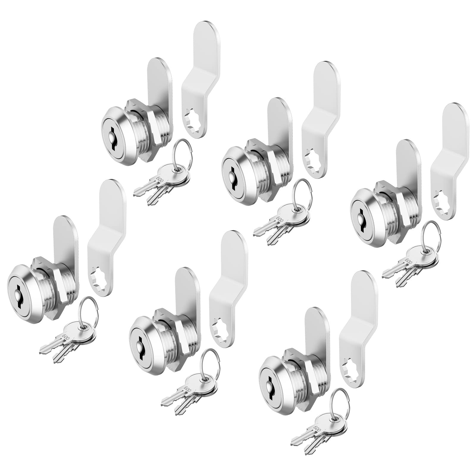 Hecfu 6 Pack Cabinet Locks with Keys, 5/8″ Cam Lock 6 5/8 Inch, Silver