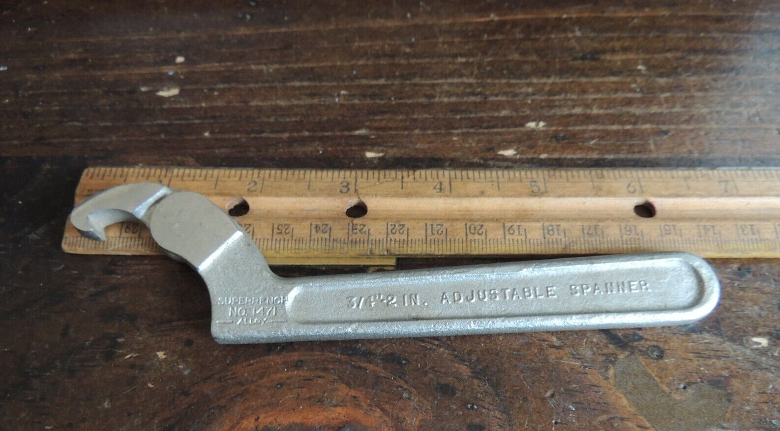 VTG J H Williams No 1471 ALLOY Adjustable Hook Spanner SUPERRENCH Wrench 3/4″-2″