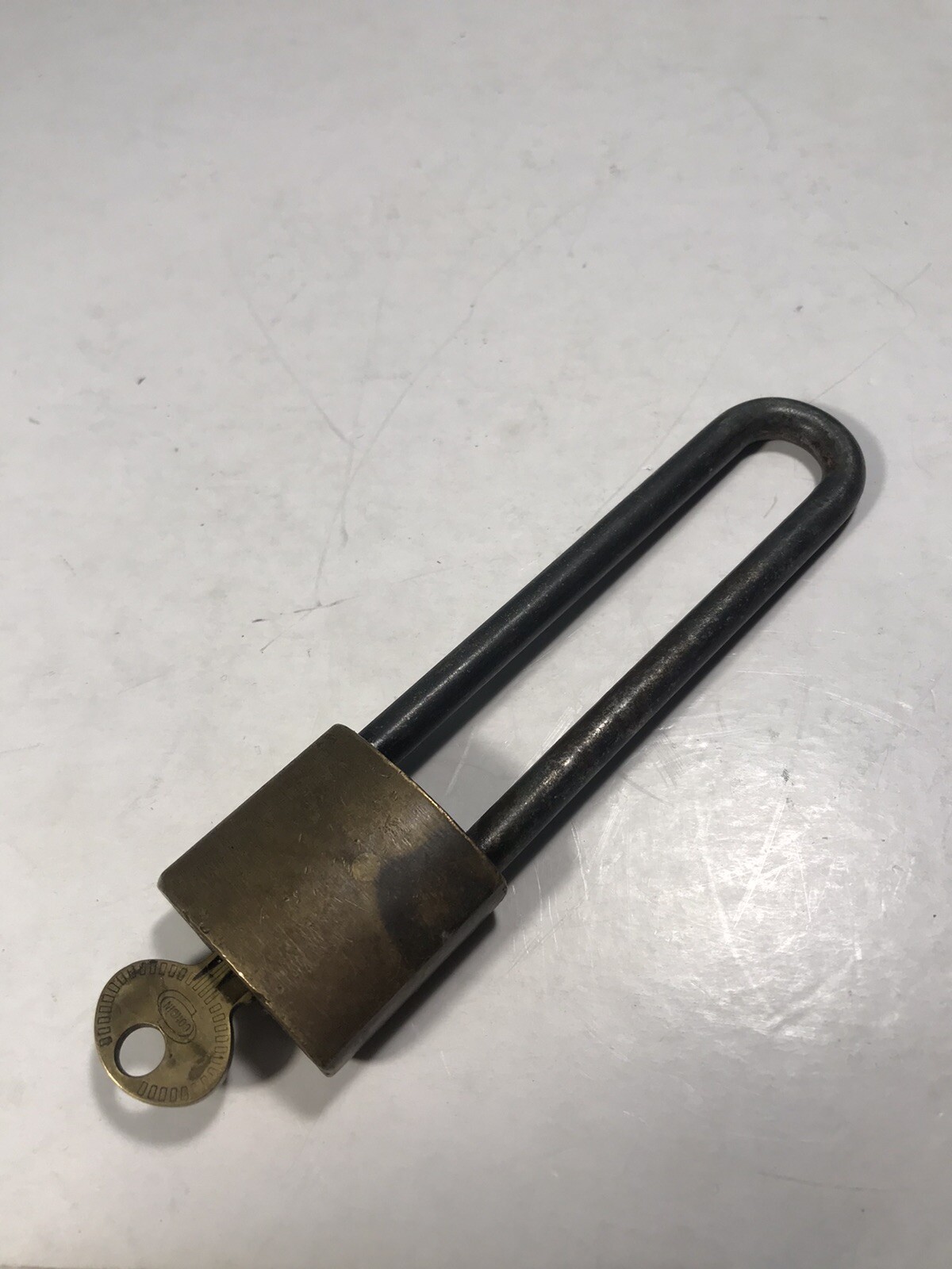 Antique 5.5” Solid Brass Corbin Company Long Shackle Lock Padlock Original Key