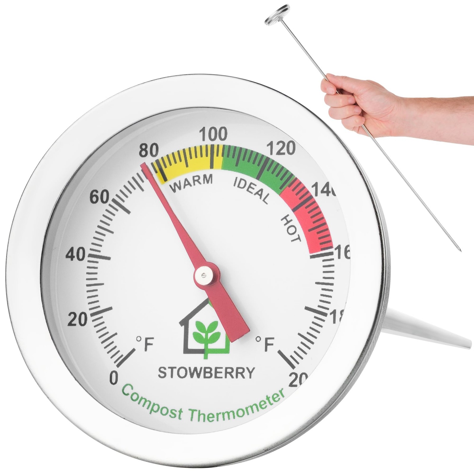 Compost Thermometer 20 Inch Stainless Steel Soil Temperature Gauge with 2 Inch
