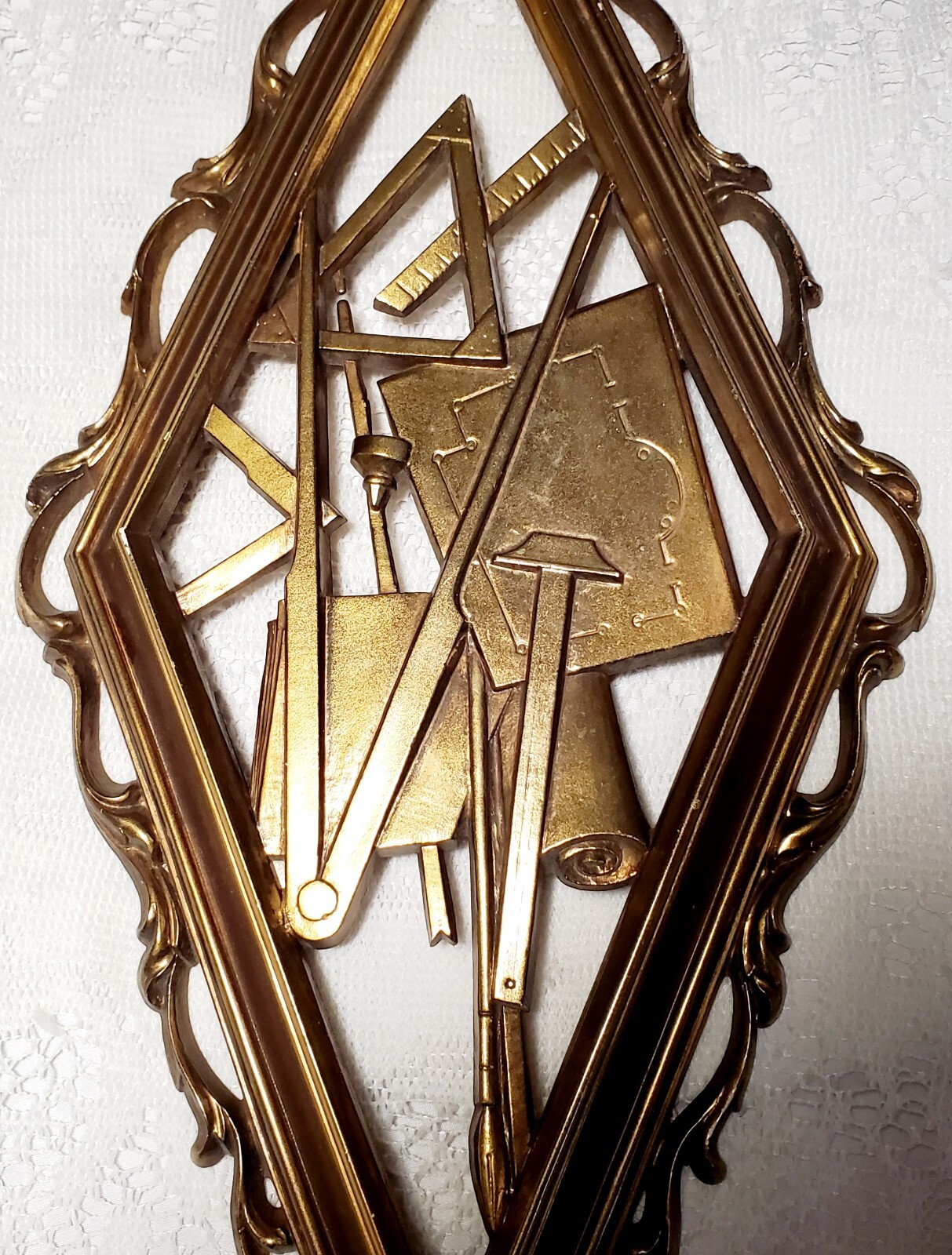 Syroco MCM Architect Carpenter Engineer Tools Square Compass Ruler Plaque Vtg