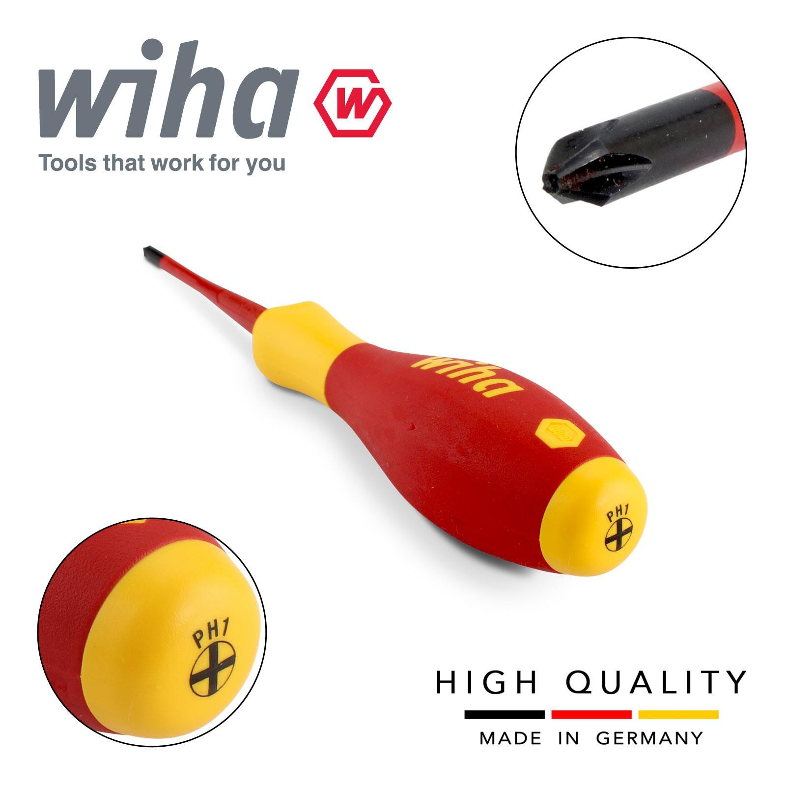 Wiha 35393 Phillips Screwdriver PH1 Head Soft Grip SlimFix 1000v VDE Electrician