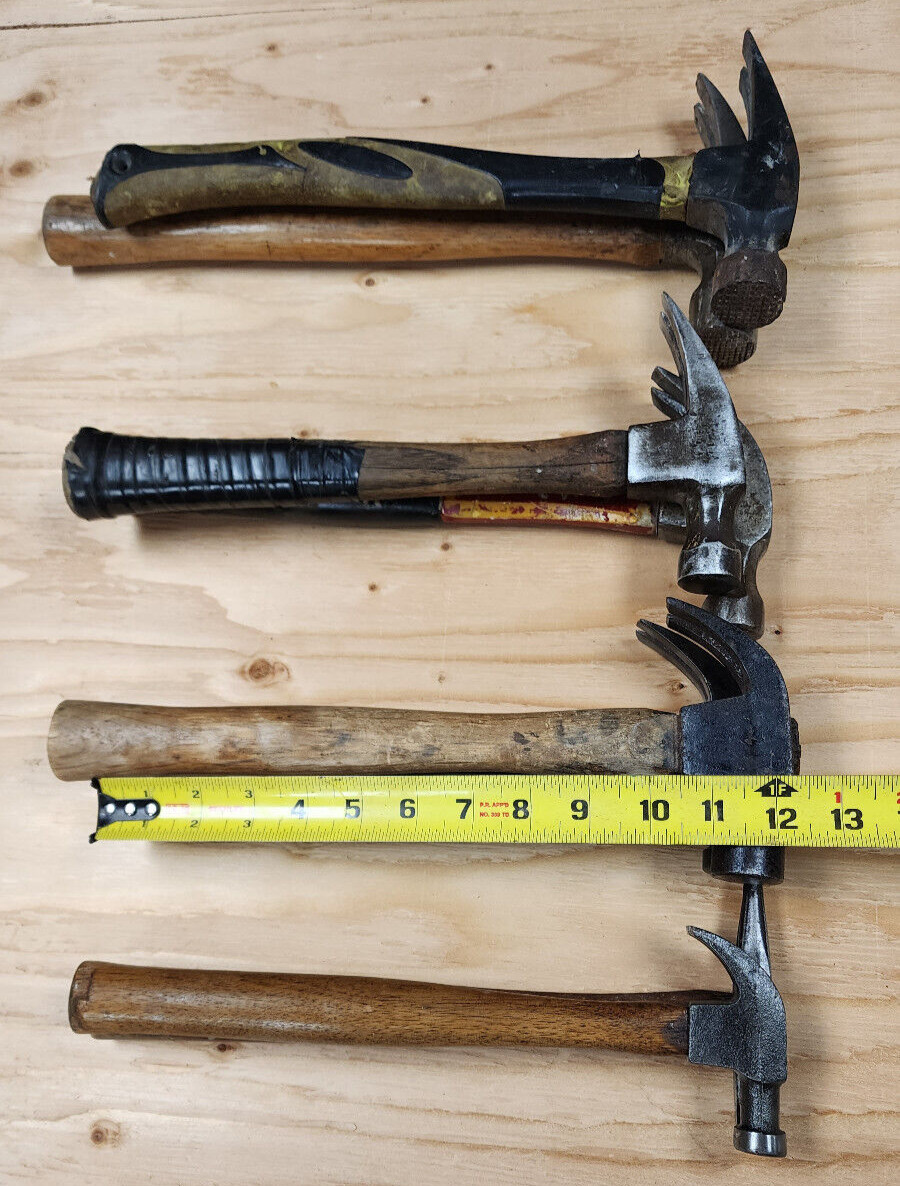 Lot of 8 Old Mixed Hammers, Assorted Straight Claw Hammers