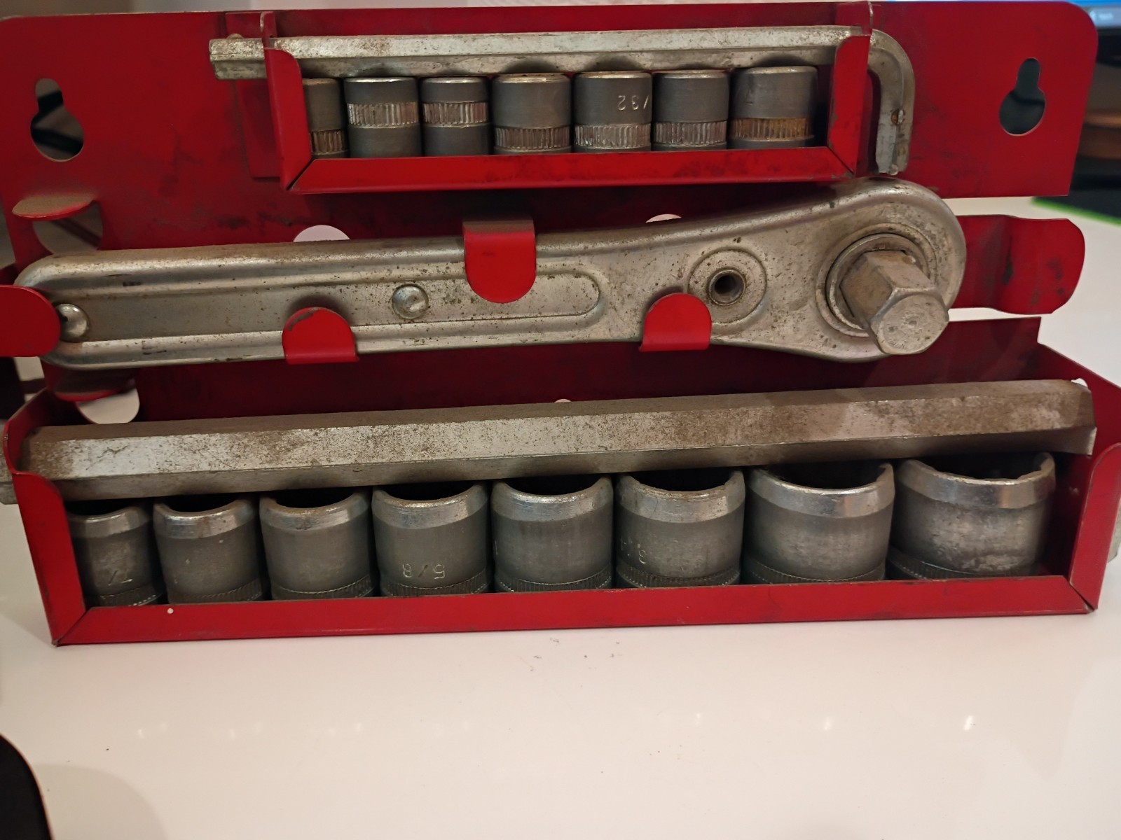 Vintage Montgomery Ward Powr Kraft Socket Set 19 piece Drive USA