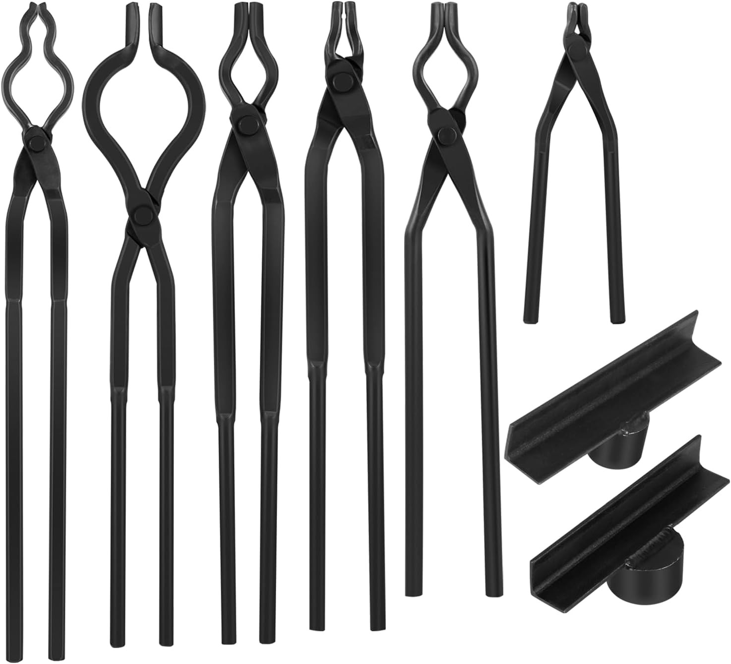 8pcs Blacksmith Tongs Set Flat Jaw, Railroad Spike,Bolt,Hook Jig,V-Bit Tongs