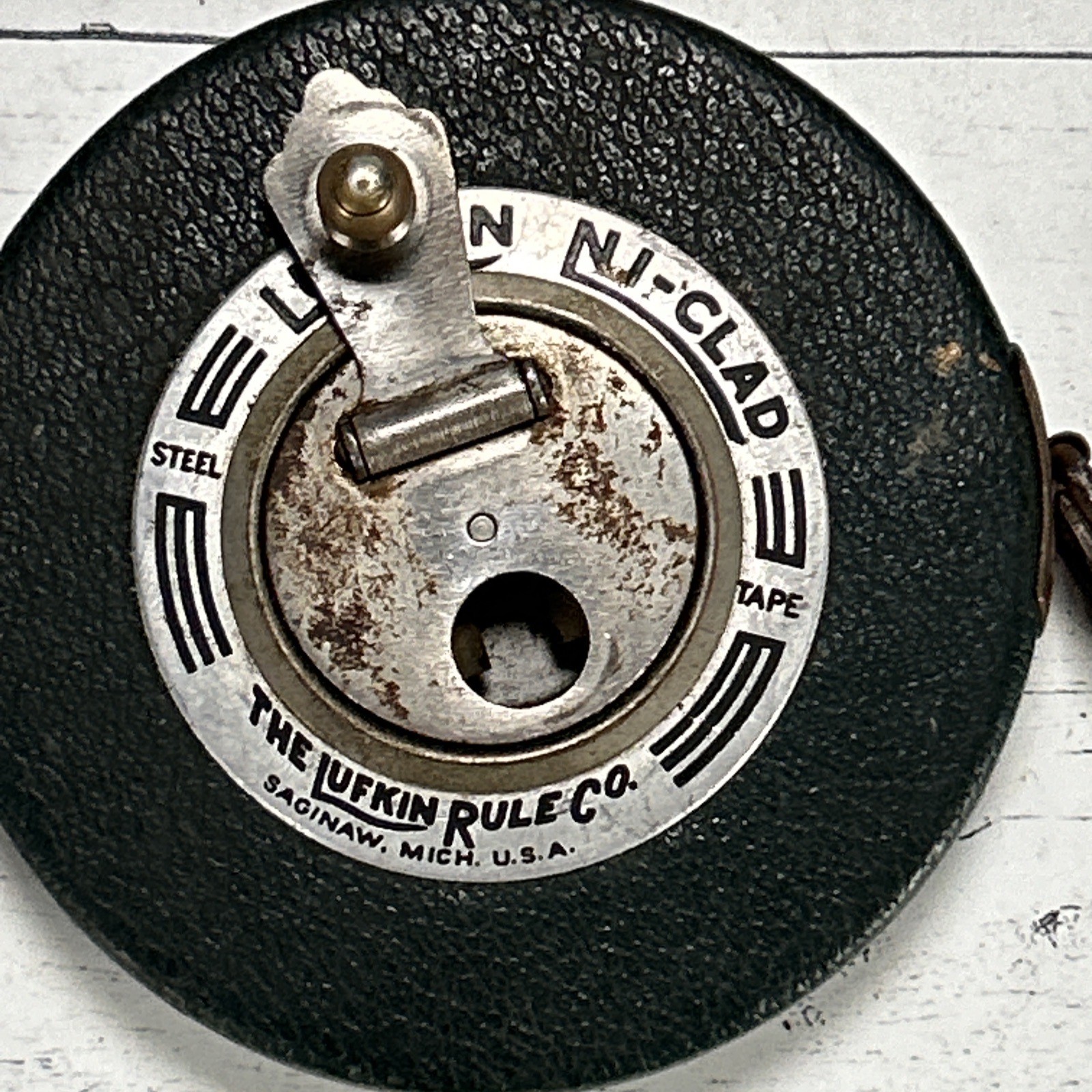 Vintage Lufkin Royal 50′ Tape Measure Ni Clad Soft Tape Saginaw MI 1940s-1950s