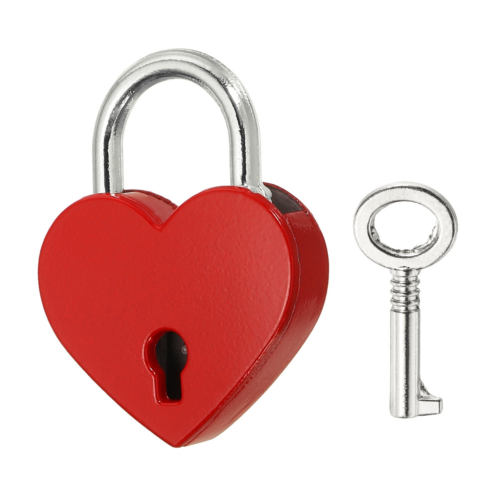Mini Heart Lock with Key, (1.2×1.5 Inch, Red) (1Pcs), Heart Shaped Padlock