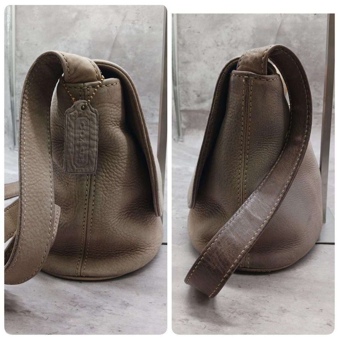 COACH Shoulder Bag 4935 Nubuck Leather 110cm Adjustable Strap Beige Used